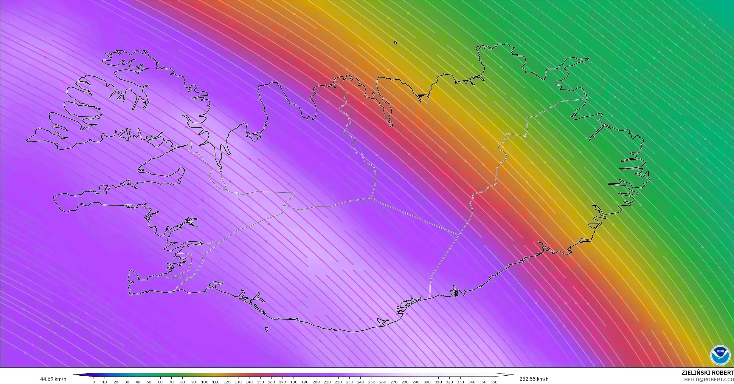 GFS model - Iceland, Wind at 300hPa (jet stream)