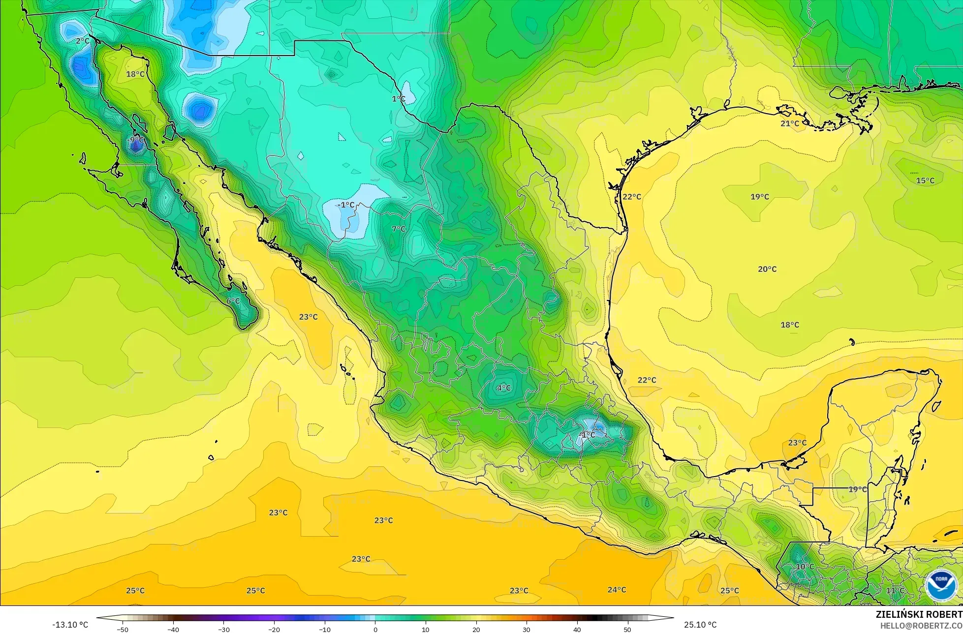GFS model - Mexico, Dewpoint at 2m