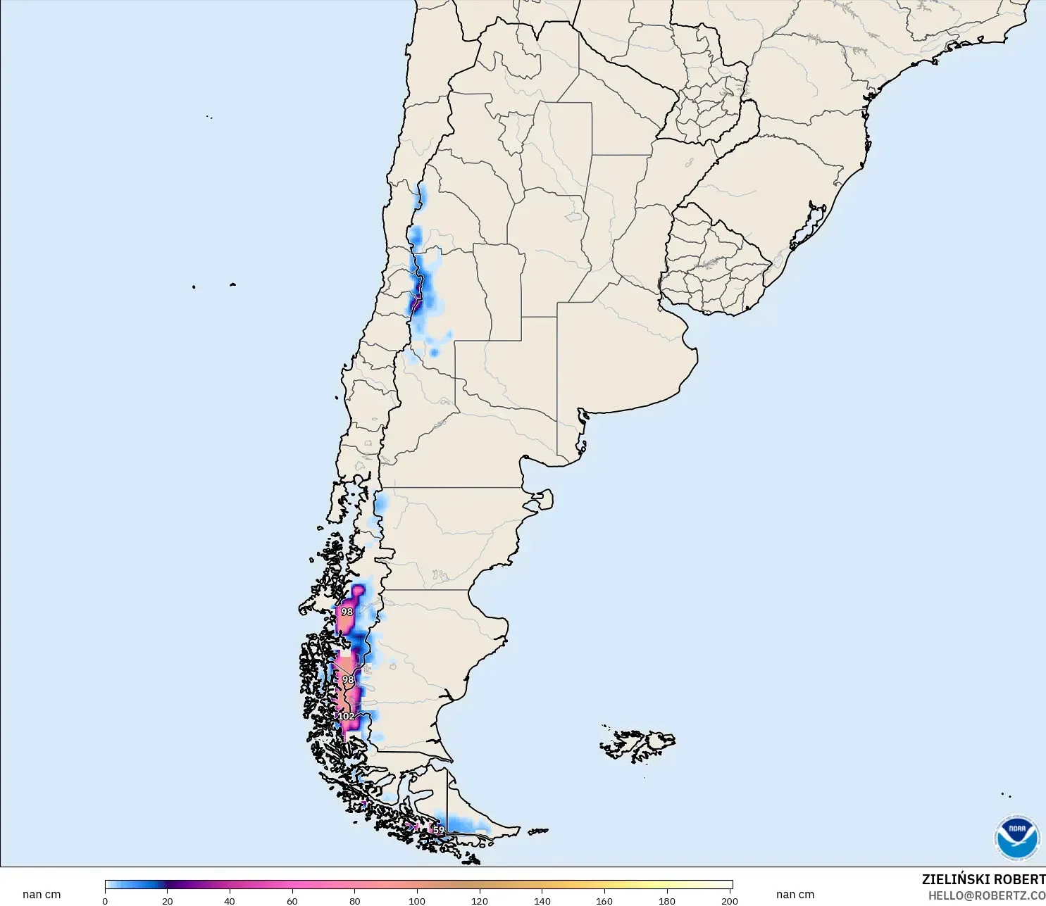 GFS model - Argentina, Snow Depth