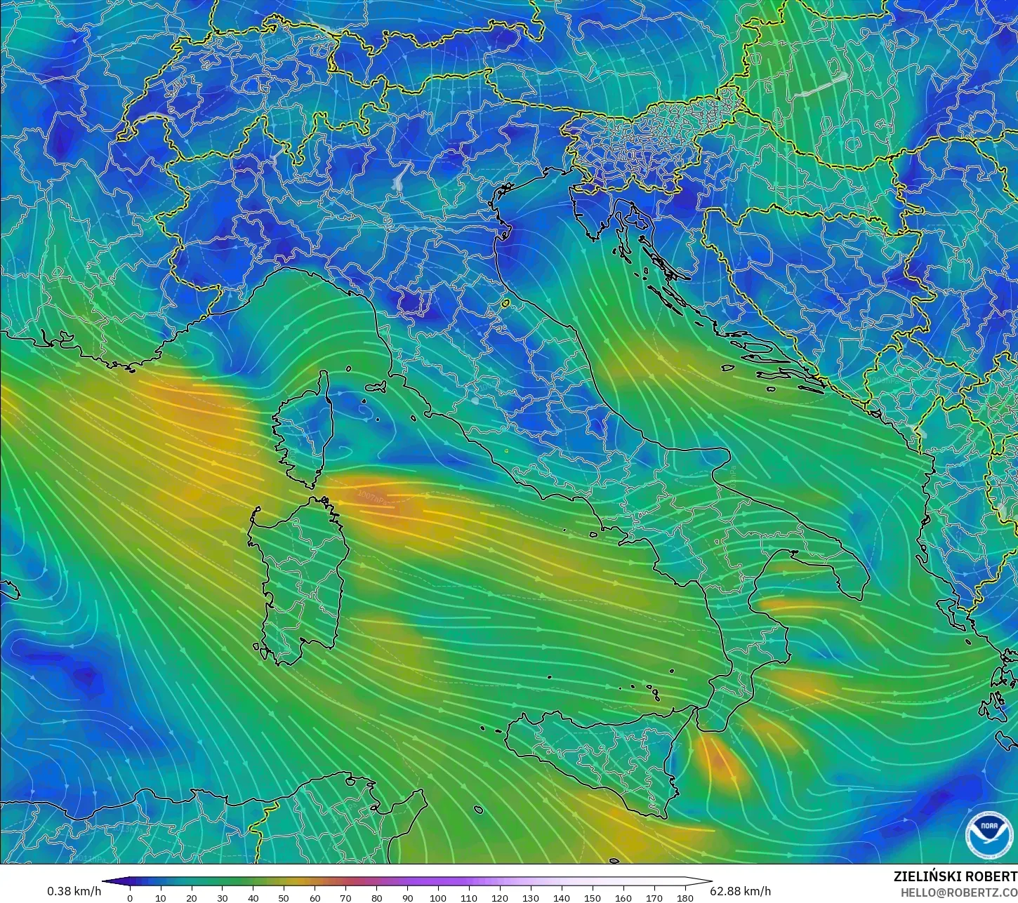 GFS model - Italy, Wind at 10m