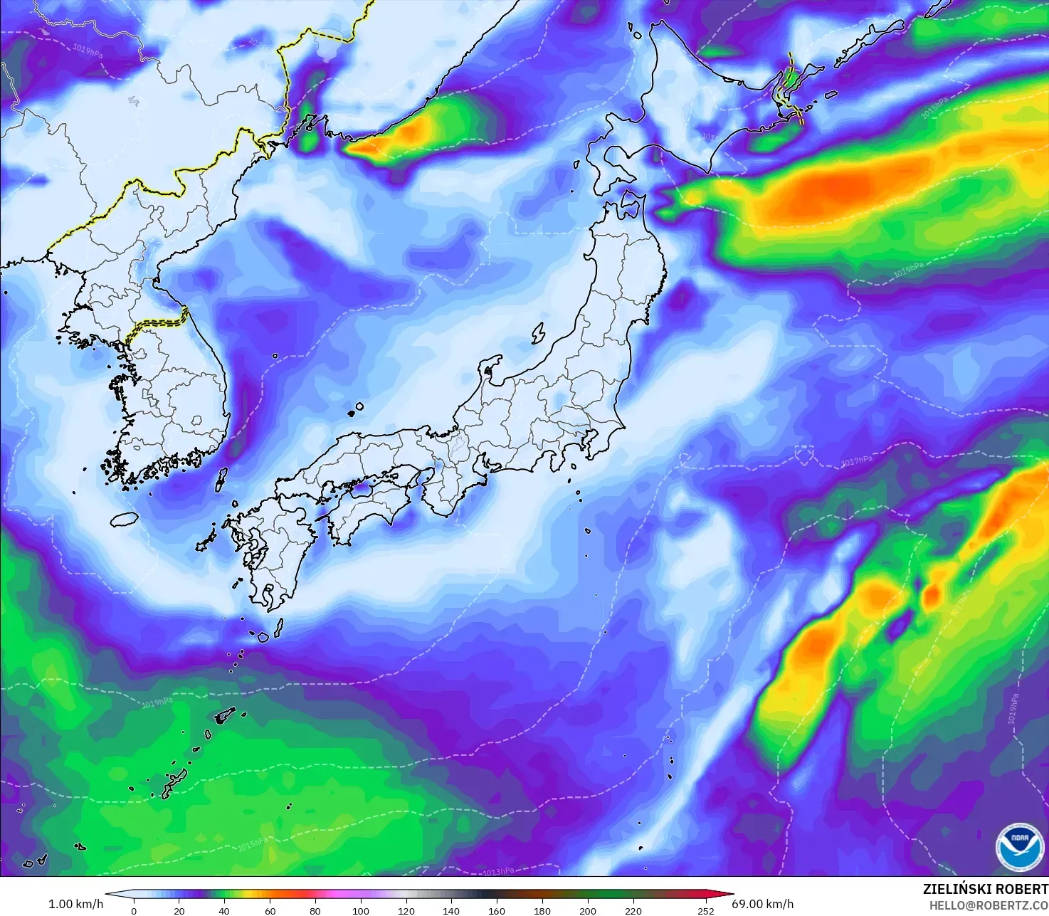 GFS model - Japan, Wind Gusts Peak