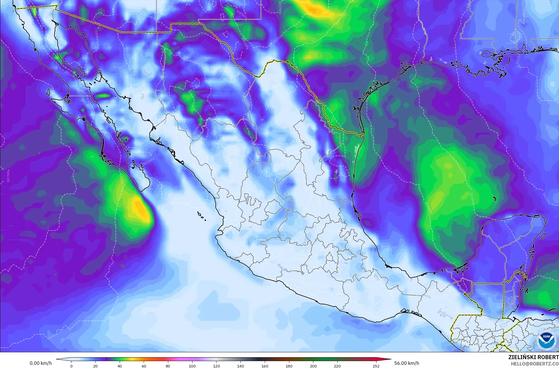 GFS model - Mexico, Wind Gusts Peak