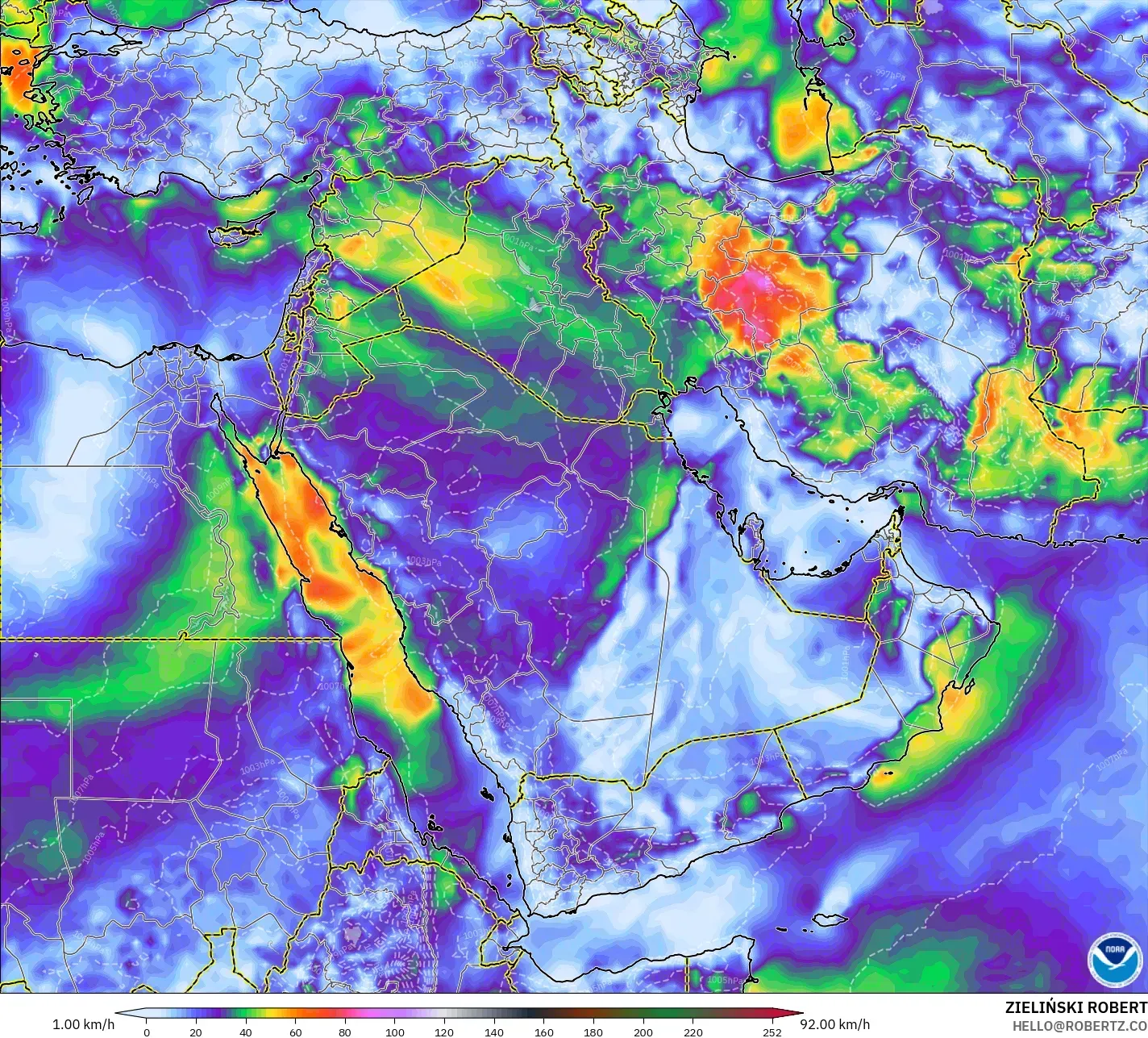GFS model - Middle East, Wind Gusts Peak