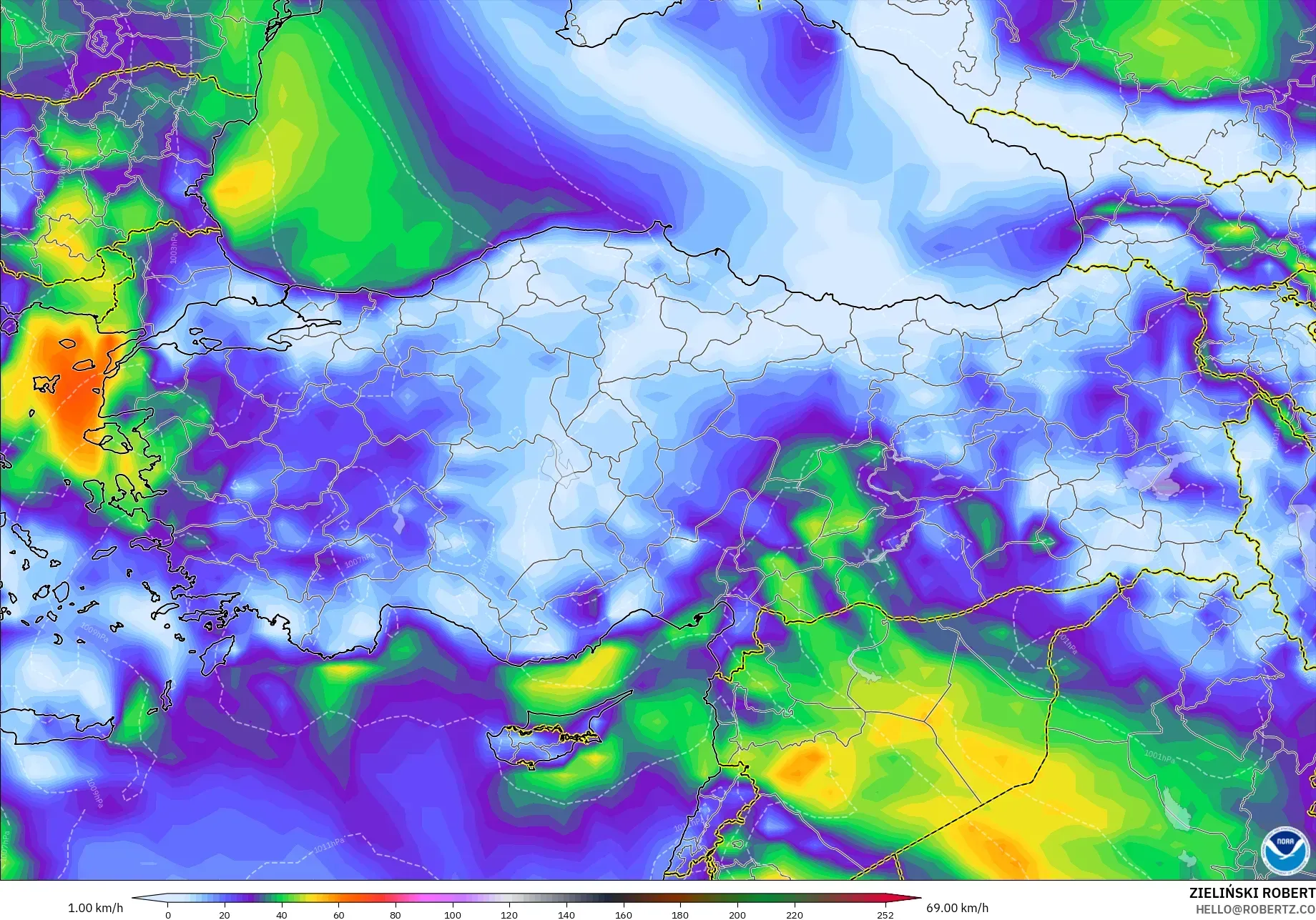 GFS model - Turkey, Wind Gusts Peak