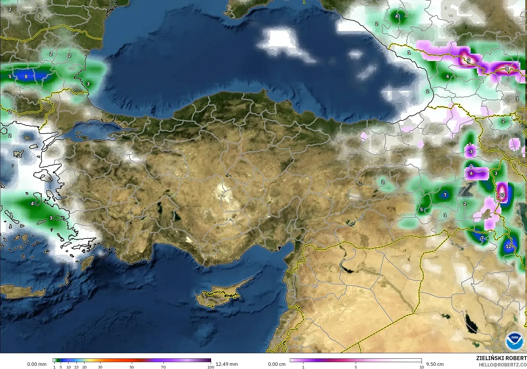 GFS model - Turkey, Precipitation, Clouds, and Pressure