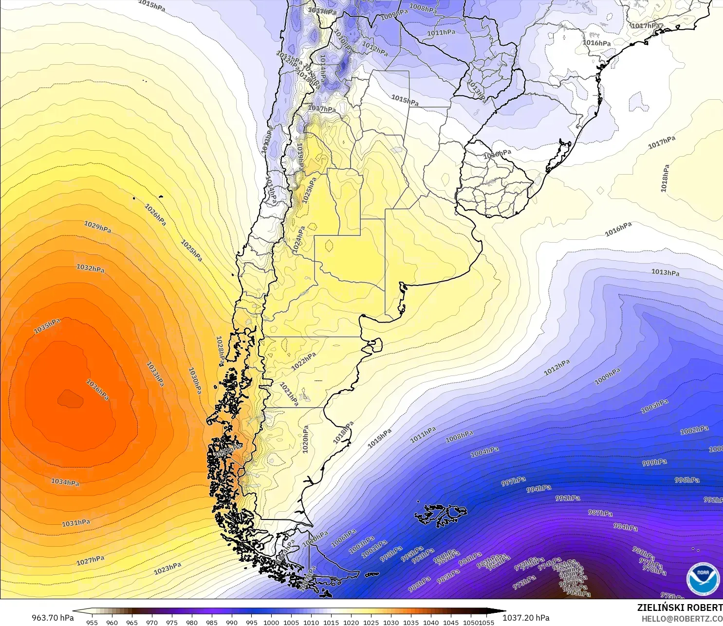 GFS model - Argentina, Pressure
