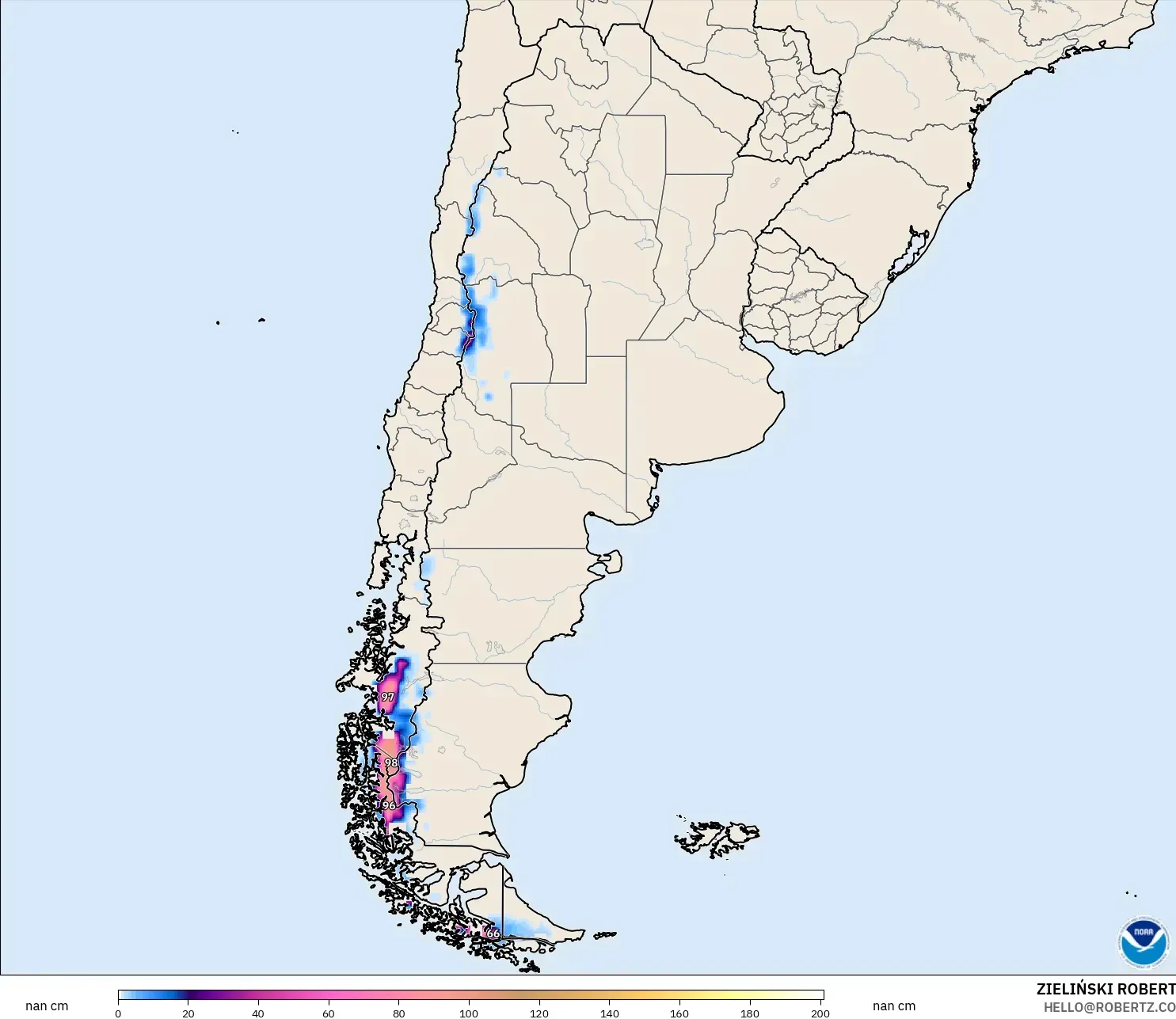 GFS model - Argentina, Snow Depth