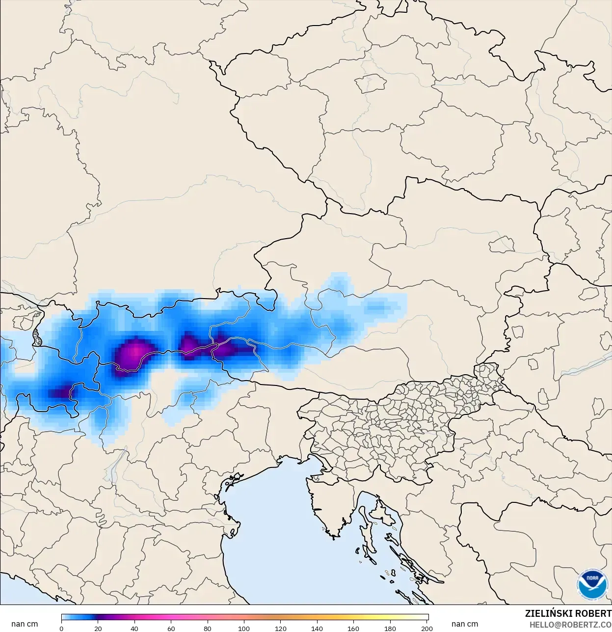 GFS model - Austria, Snow Depth