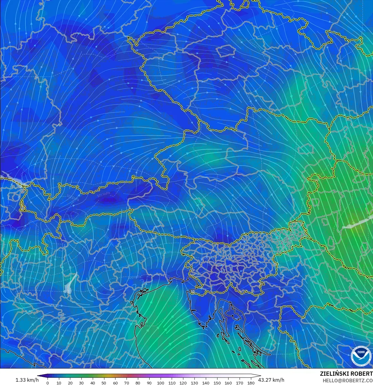 GFS model - Austria, Wind at 10m