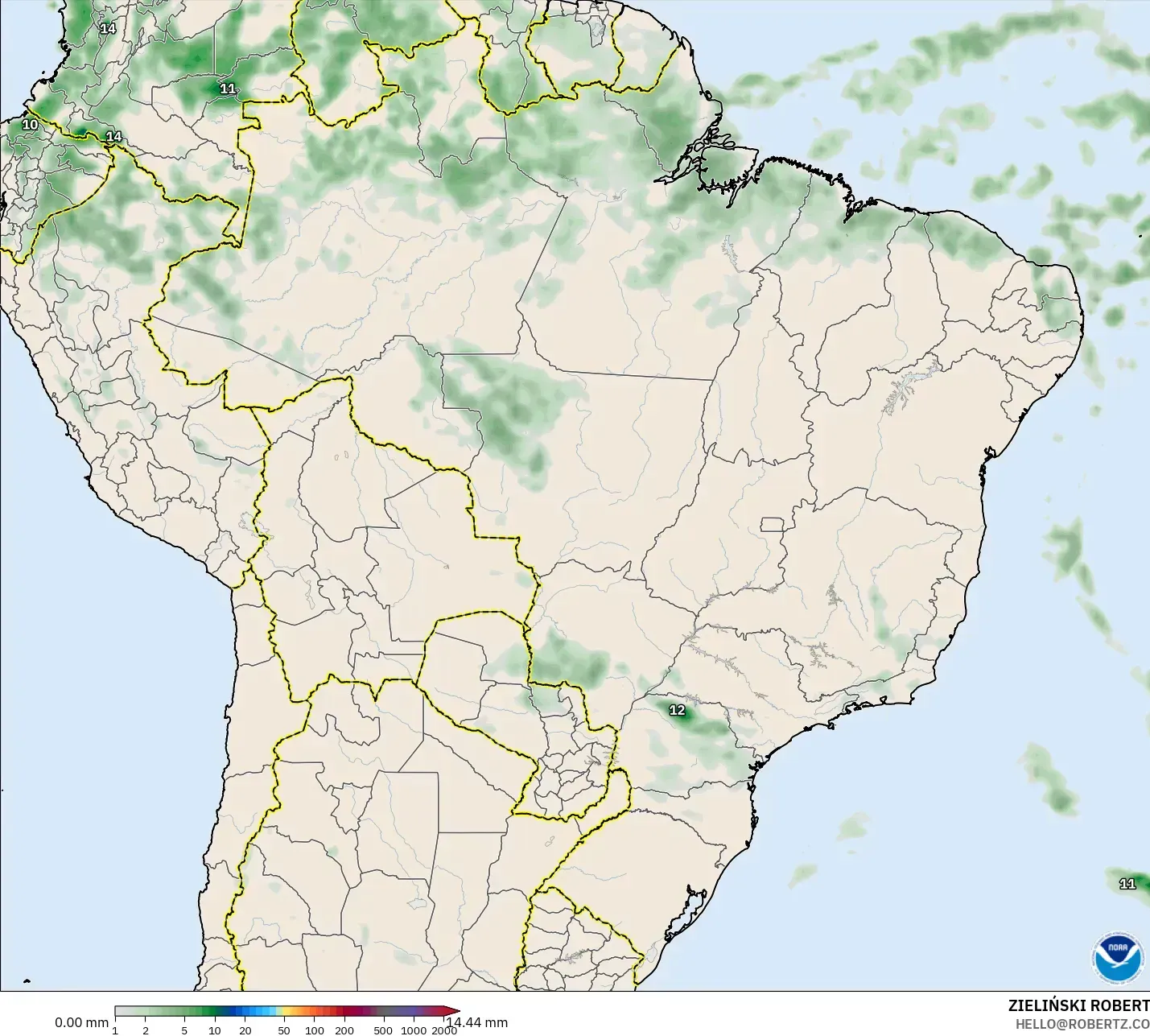 GFS model - Brazil, Precipitation Accumulation