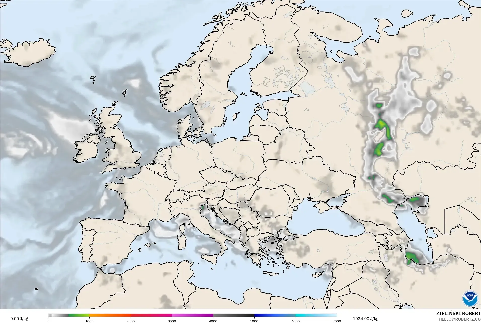 GFS model - Europe, CAPE