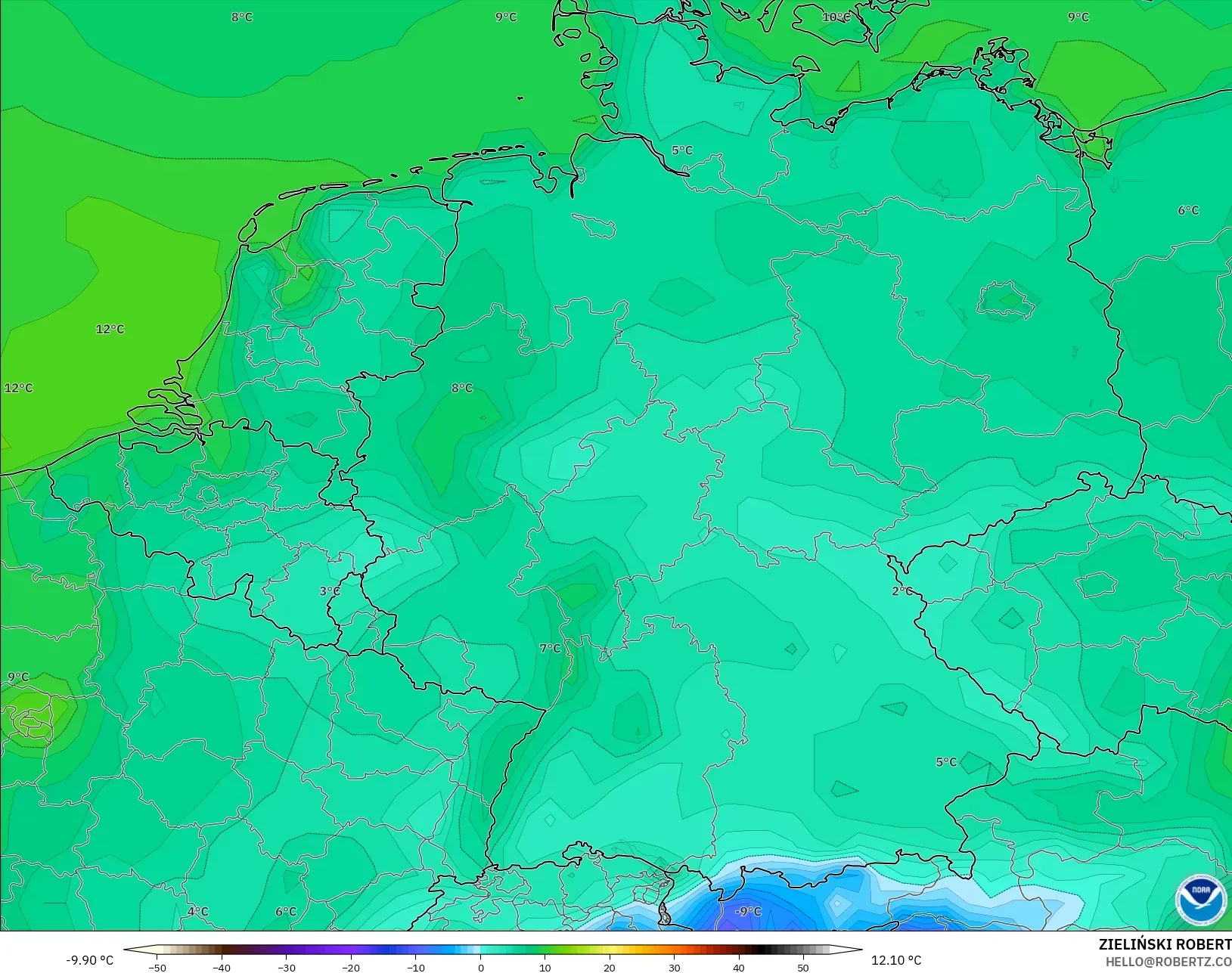 GFS model - Germany, Temperature at 2m