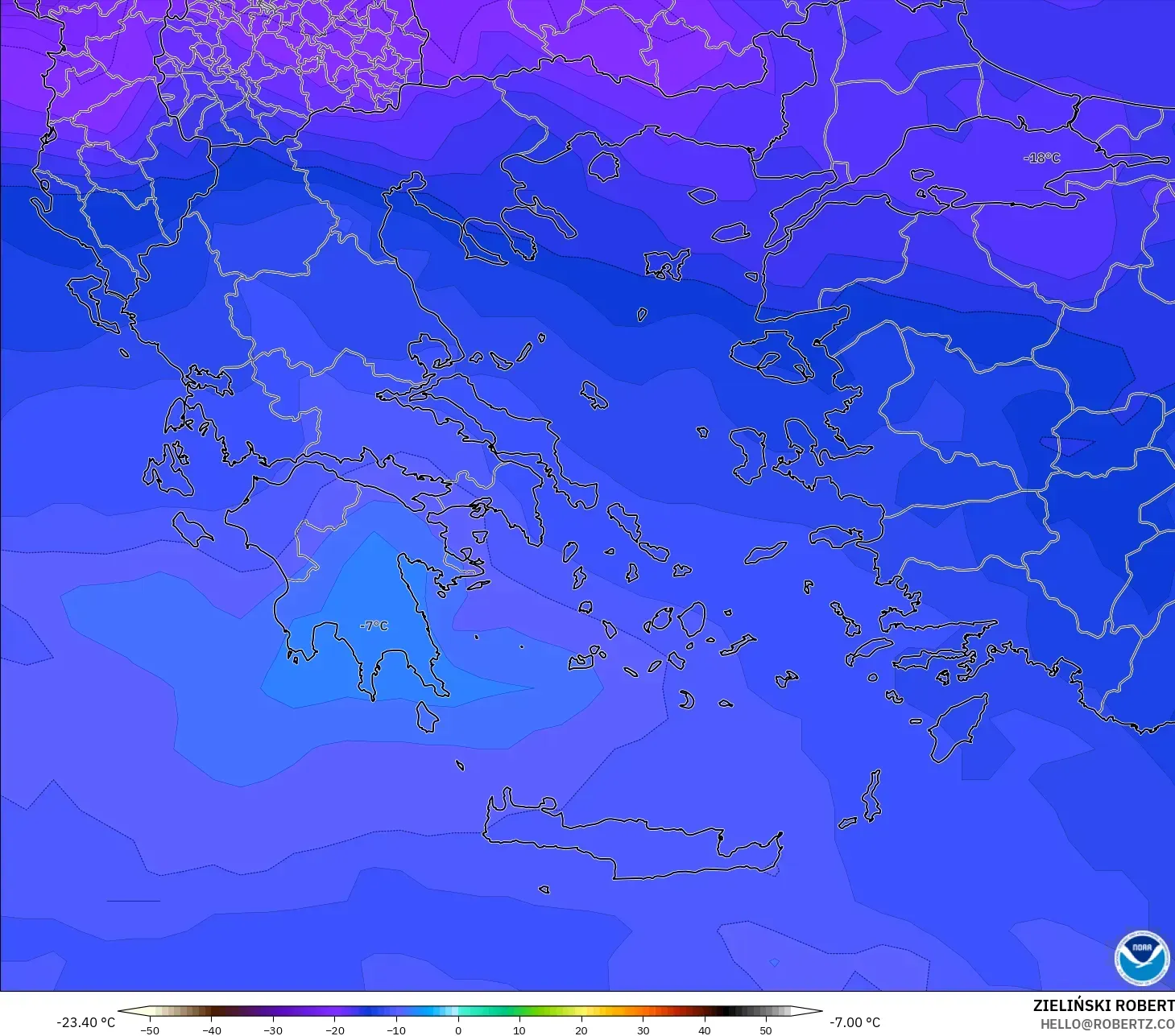 GFS model - Greece, Temperature at 500hPa