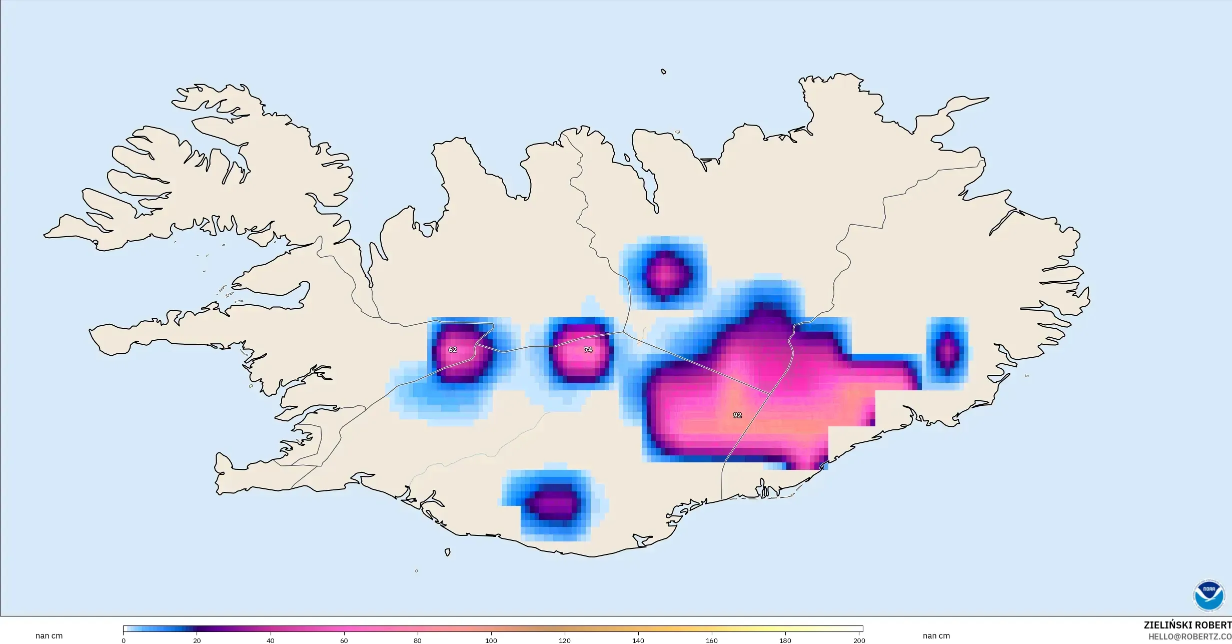 GFS model - Iceland, Snow Depth