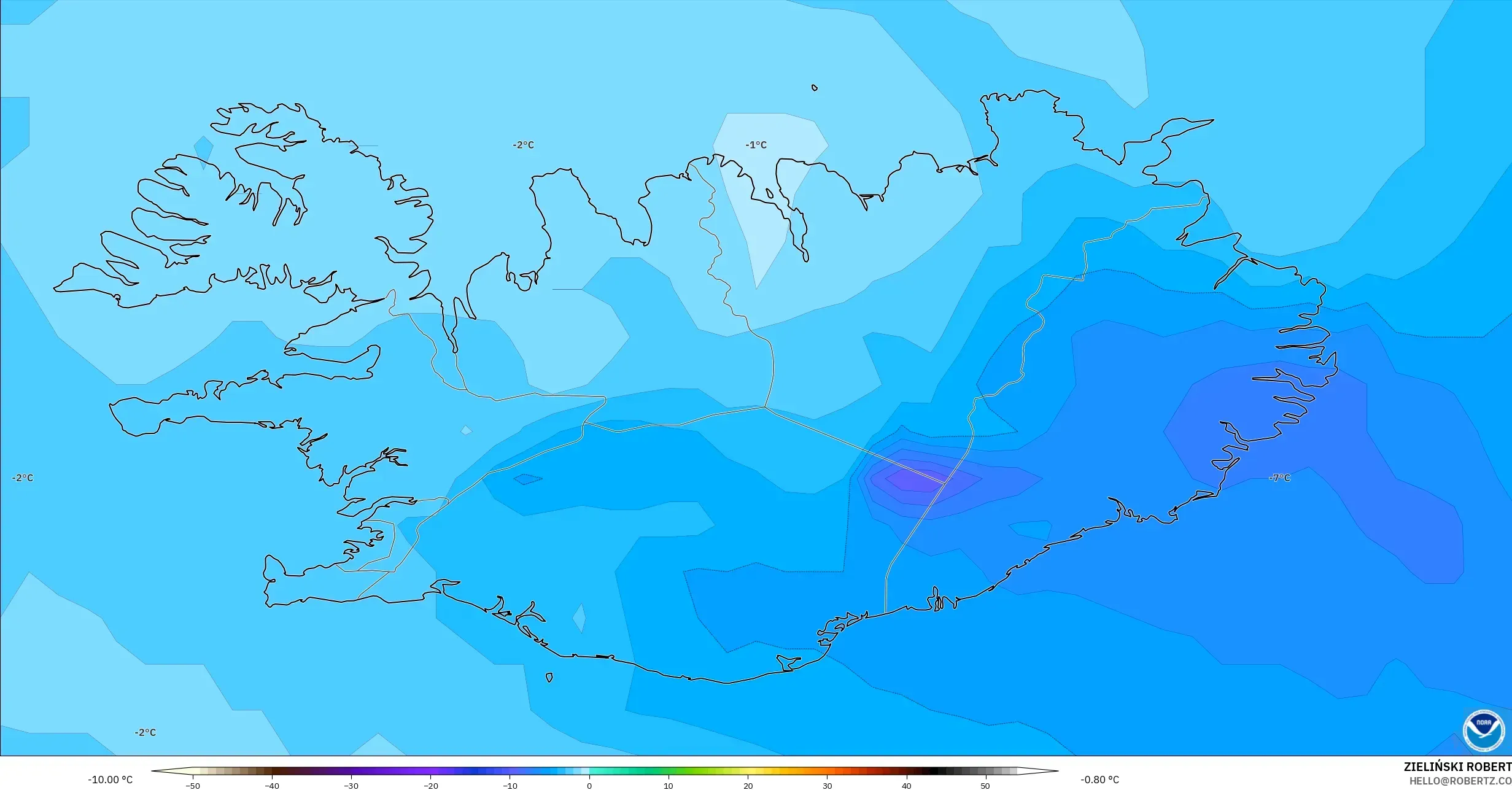 GFS model - Iceland, Temperature at 850hPa