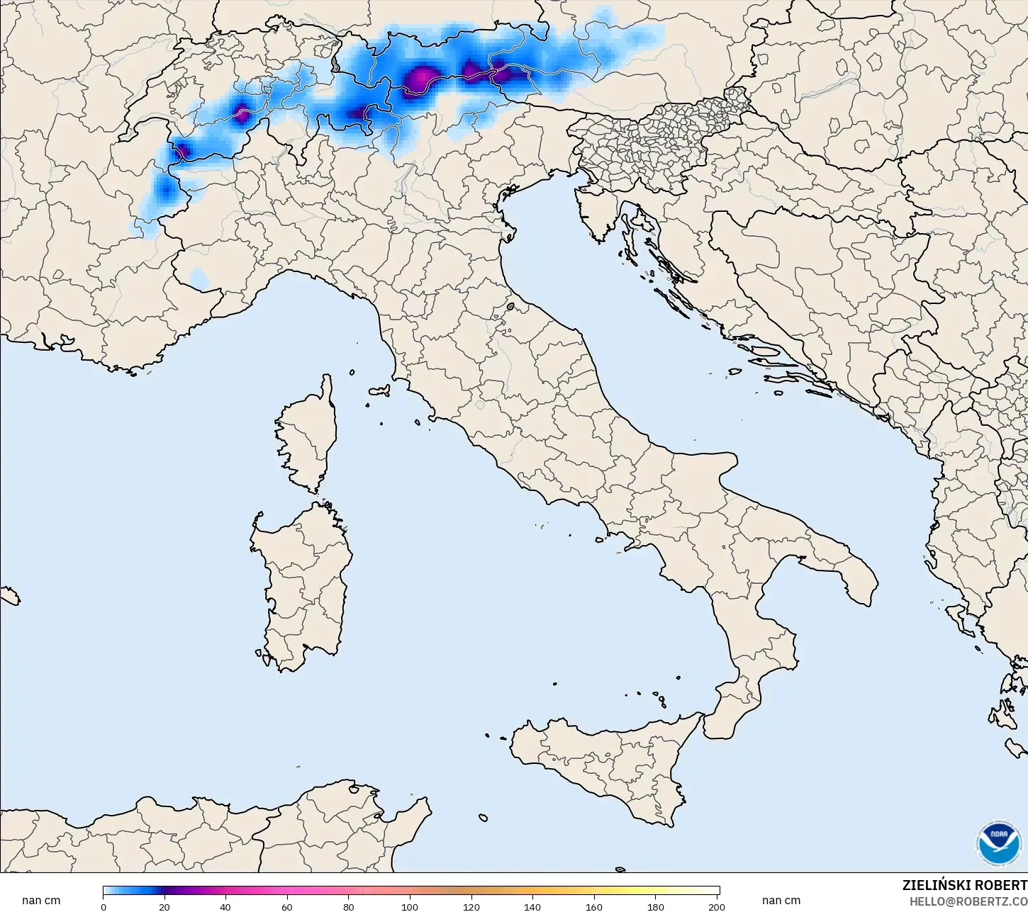 GFS model - Italy, Snow Depth