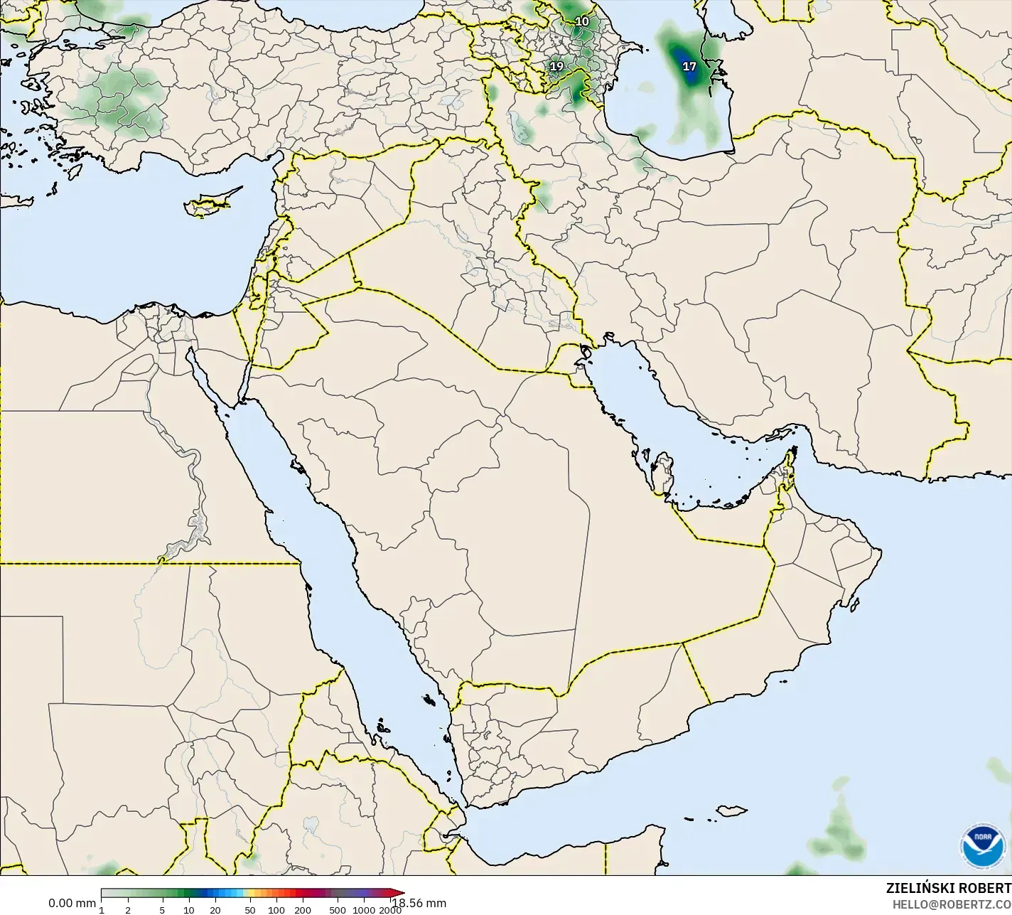GFS model - Middle East, Precipitation Accumulation