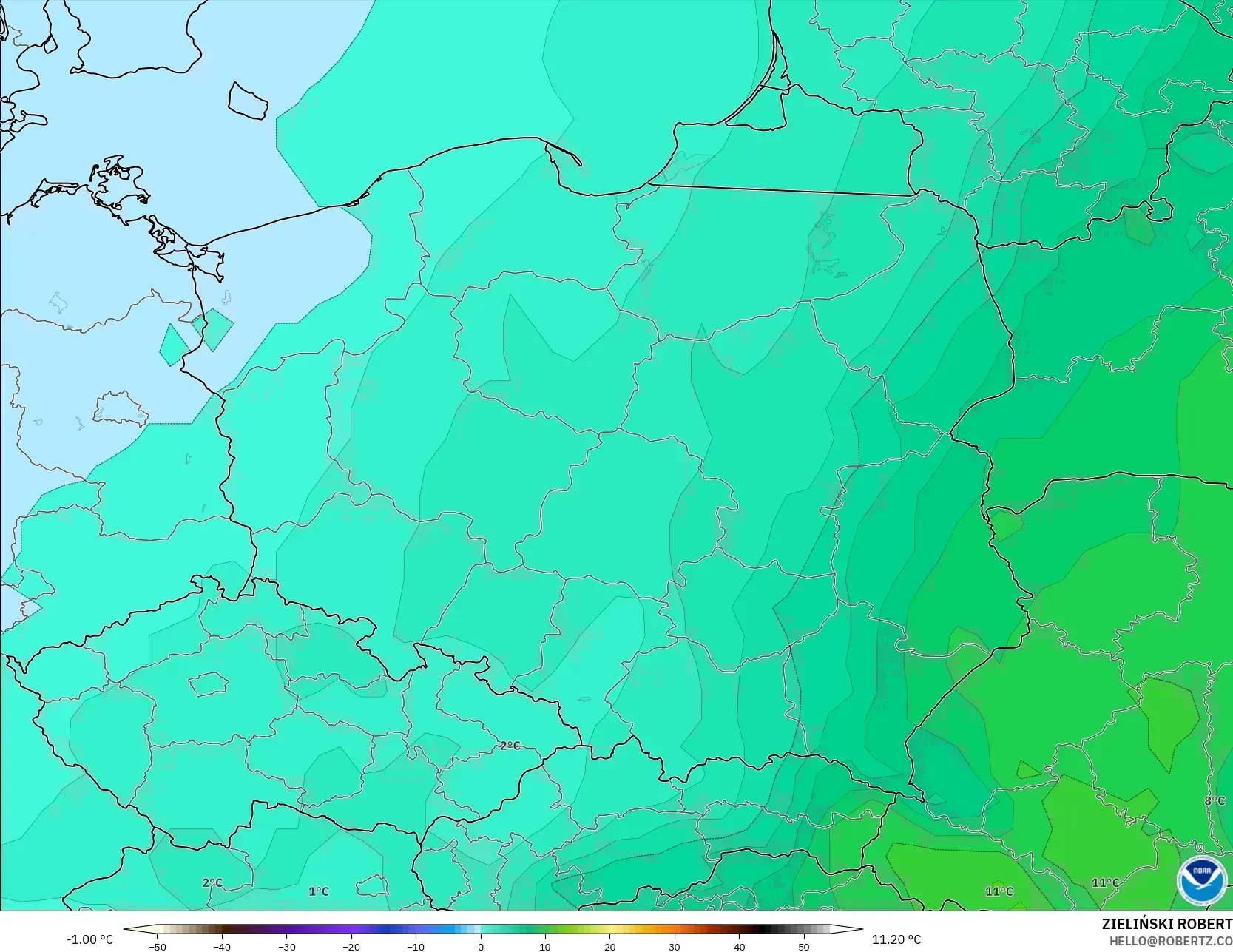 GFS model - Poland, Temperature at 850hPa