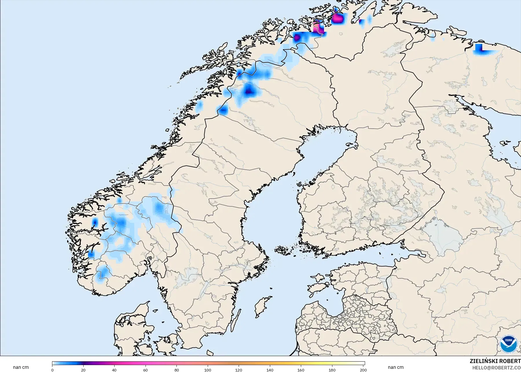 GFS model - Scandinavia, Snow Depth