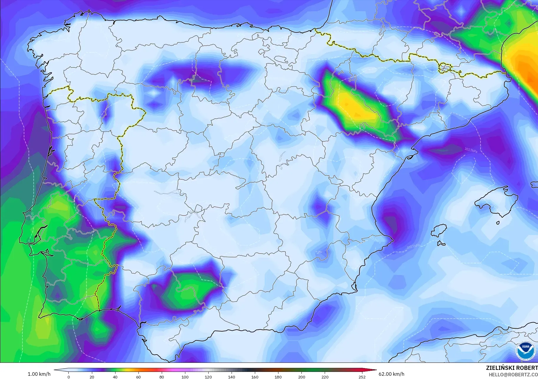GFS model - Spain, Wind Gusts