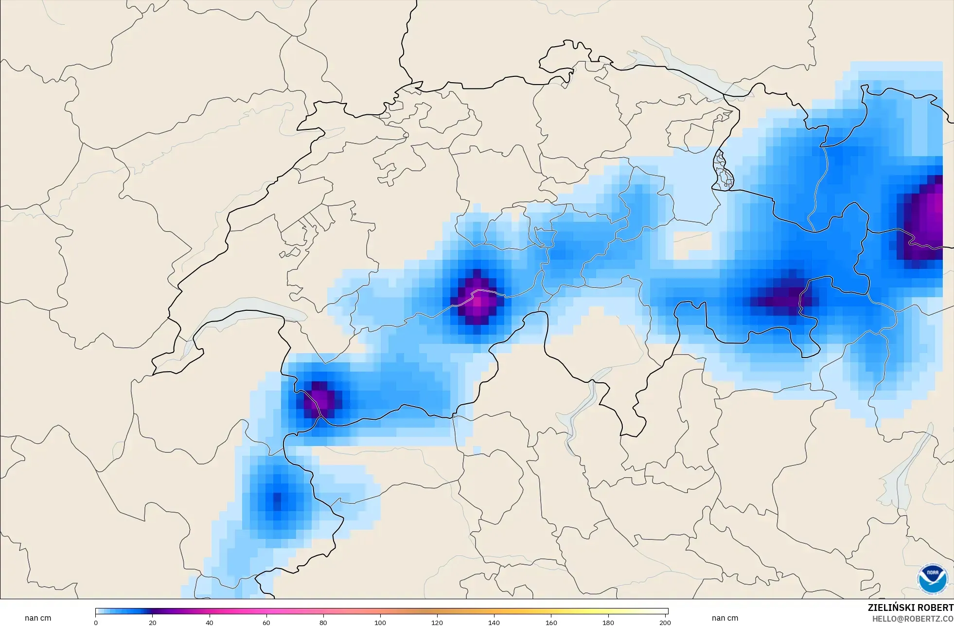GFS model - Switzerland, Snow Depth