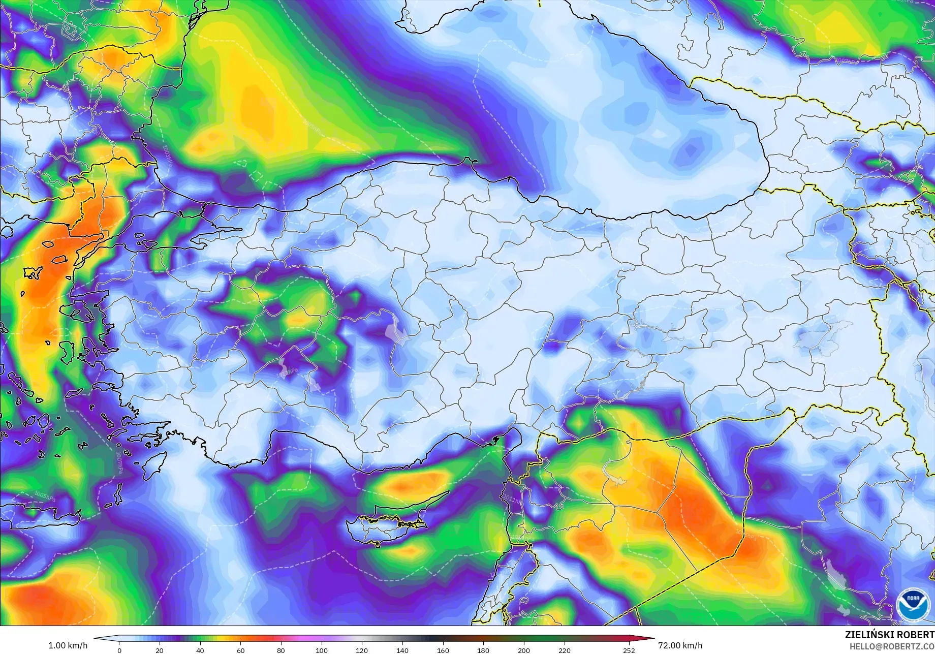GFS model - Turkey, Wind Gusts Peak