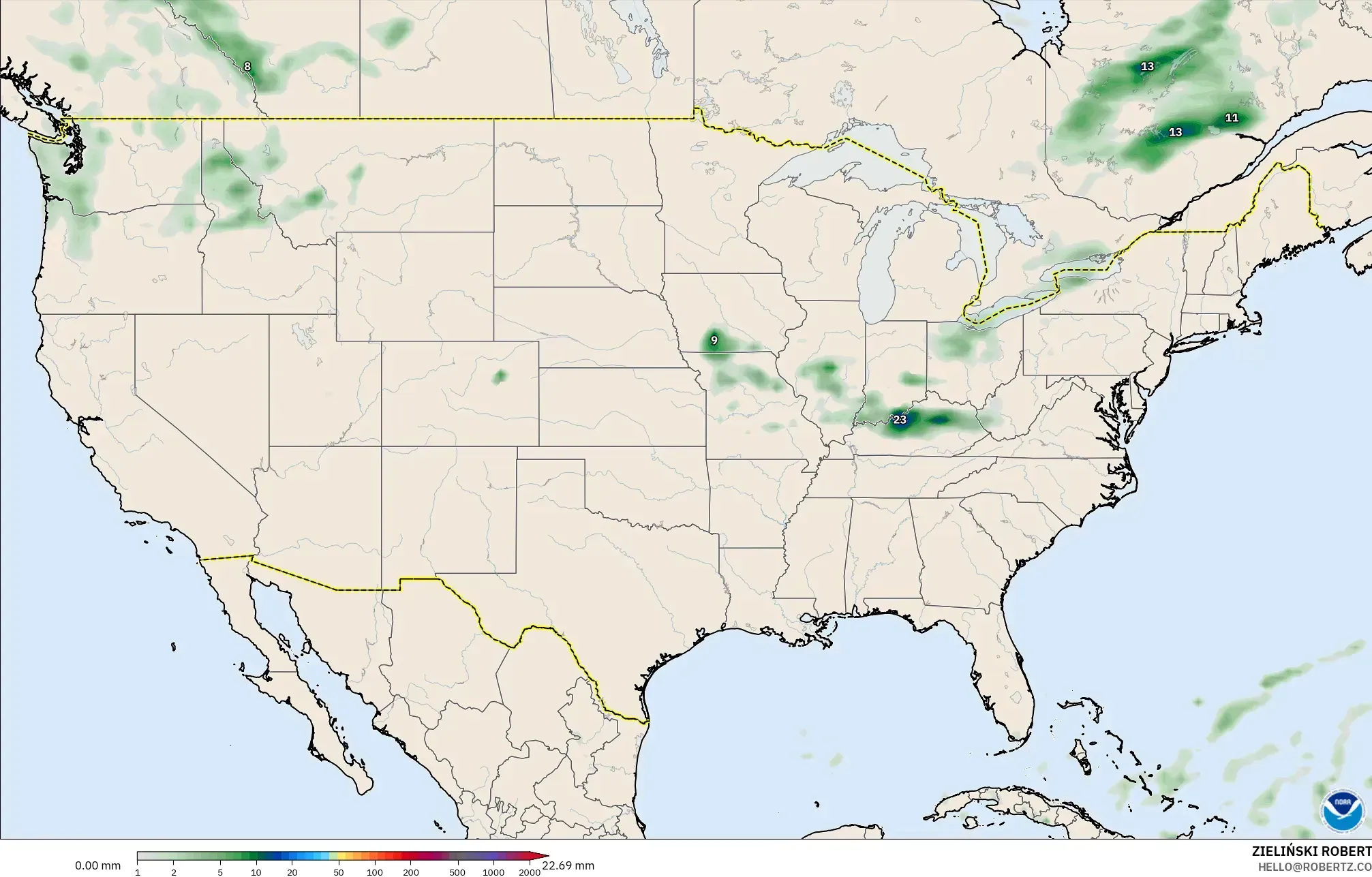 GFS model - United States, Precipitation Accumulation