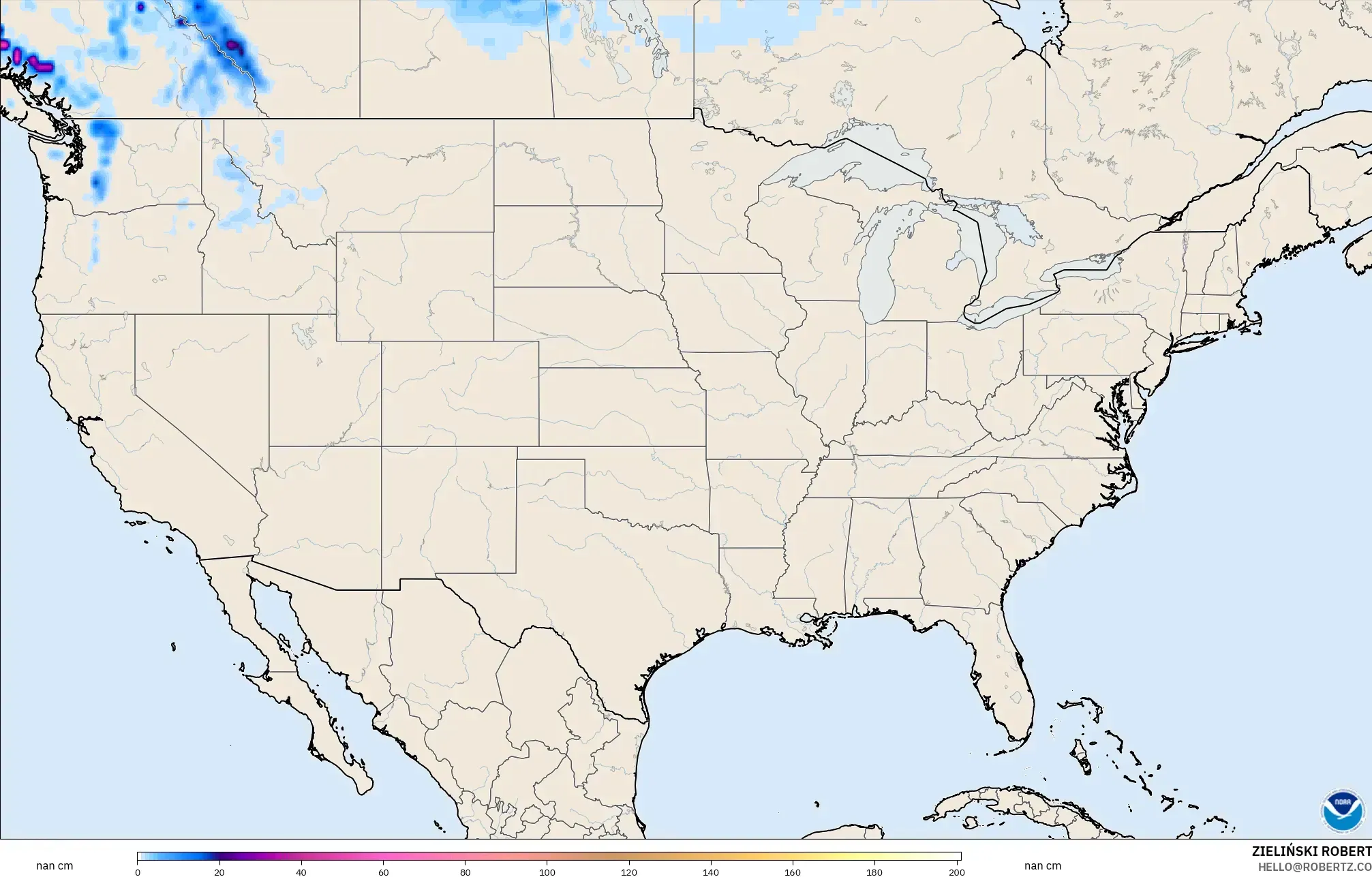 GFS model - United States, Snow Depth