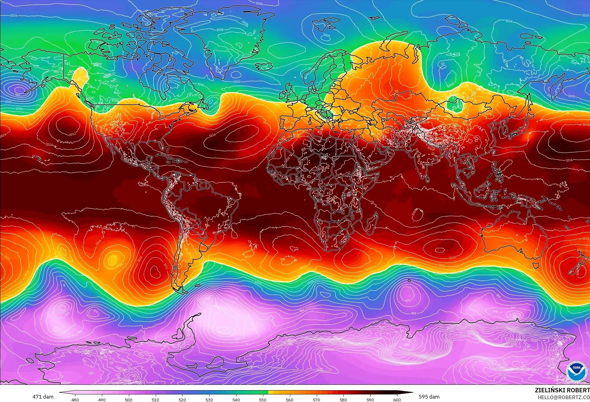 GFS model - World, Geopotential height at 500hPa