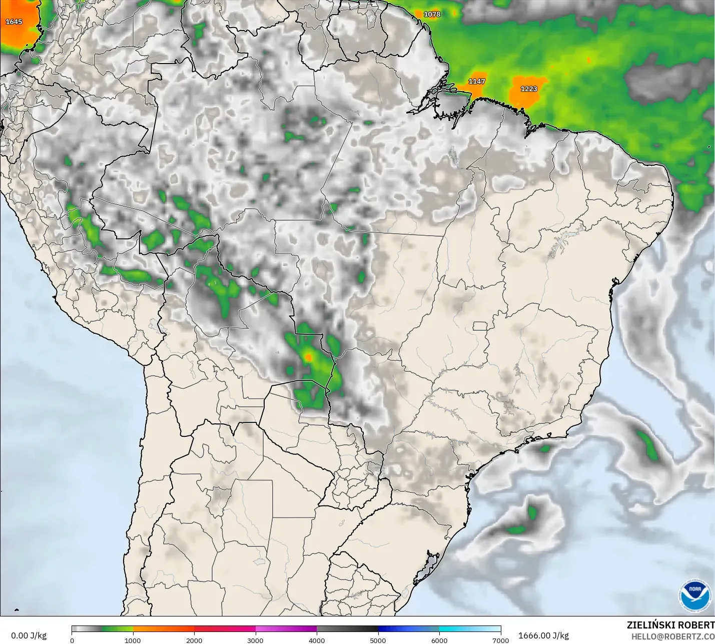 GFS model - Brazil, CAPE