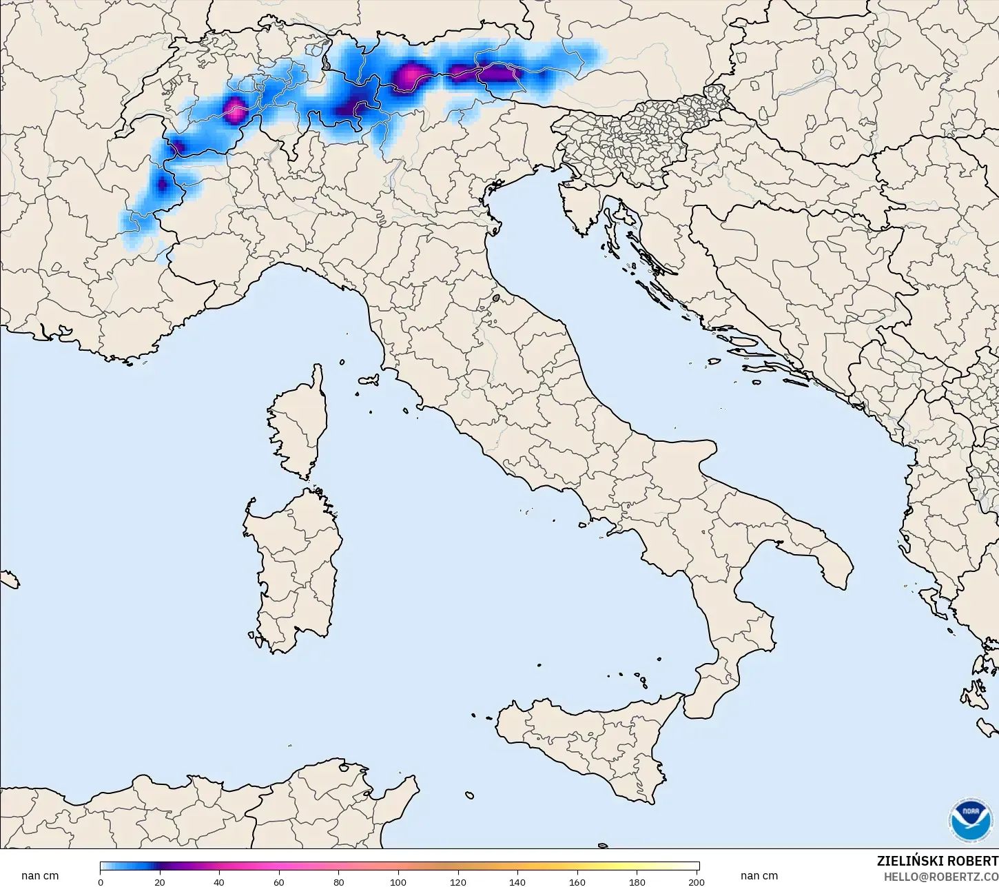 GFS model - Italy, Snow Depth