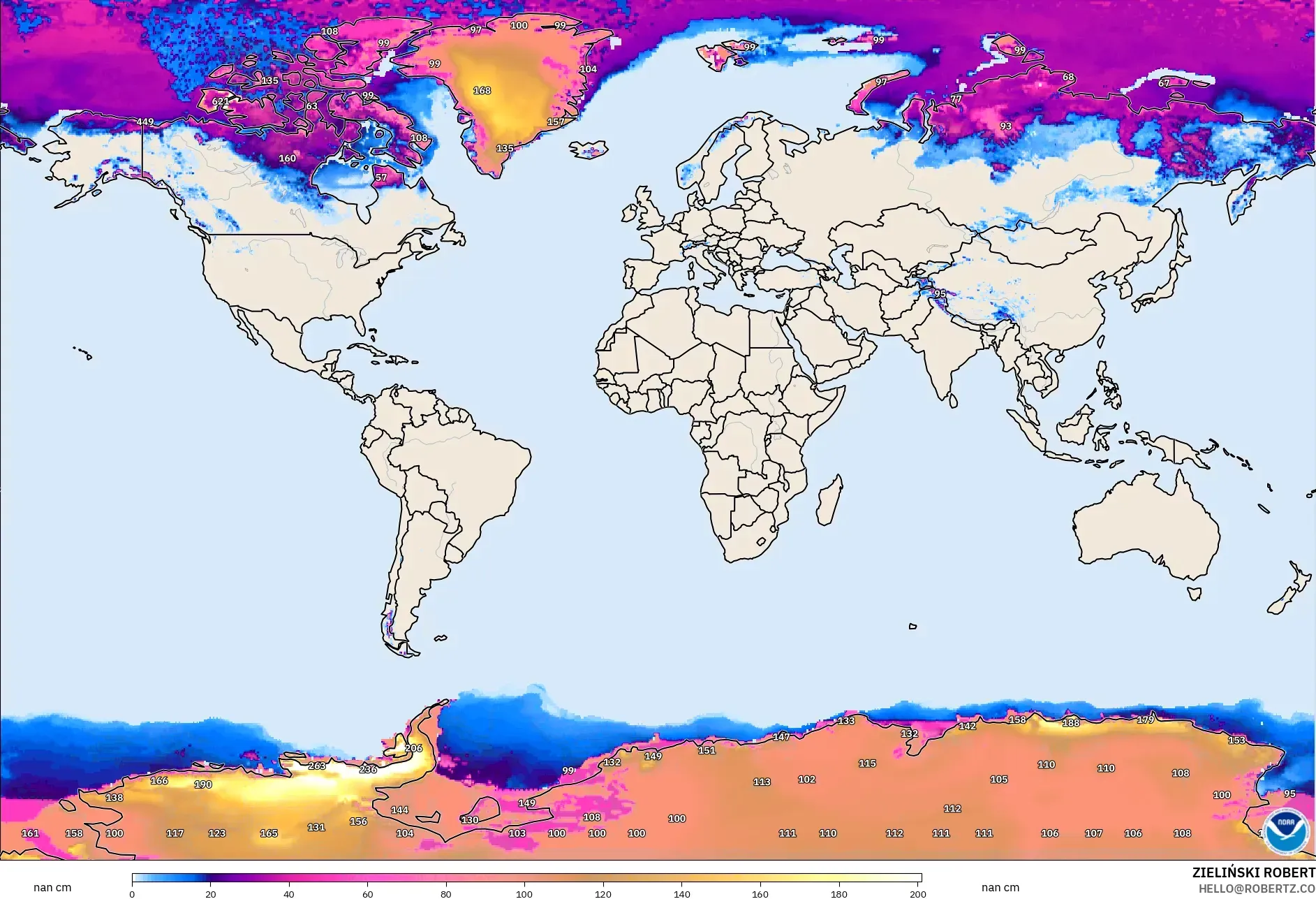 GFS model - World, Snow Depth