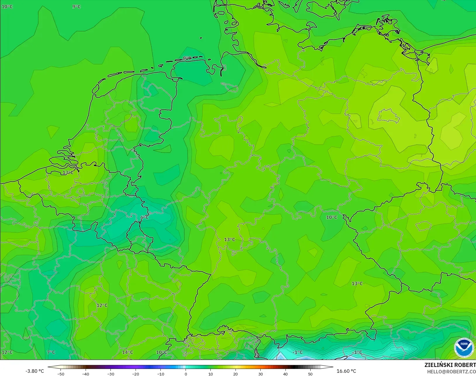 GFS model - Germany, Temperature at 2m