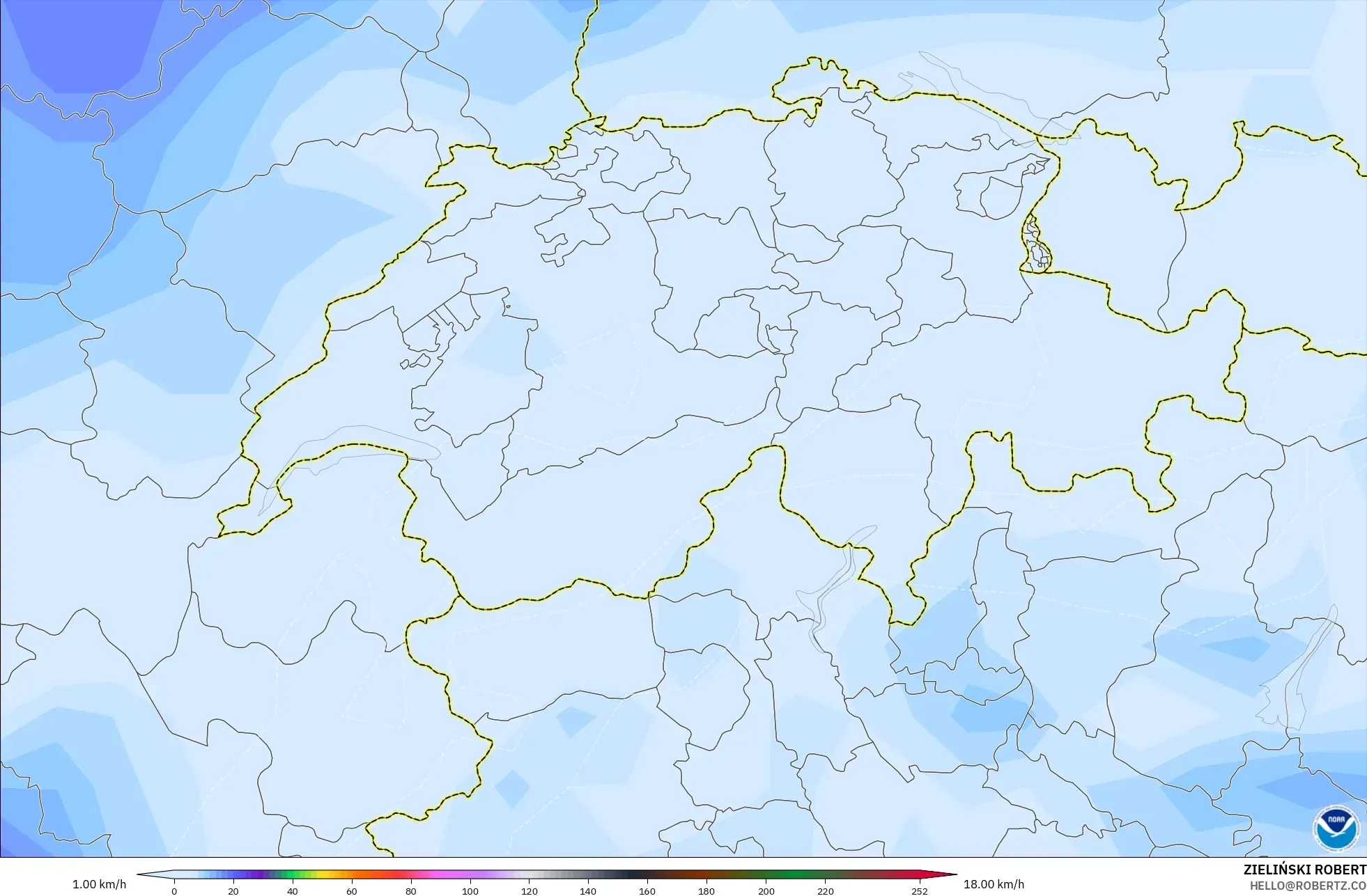 GFS model - Switzerland, Wind Gusts Peak