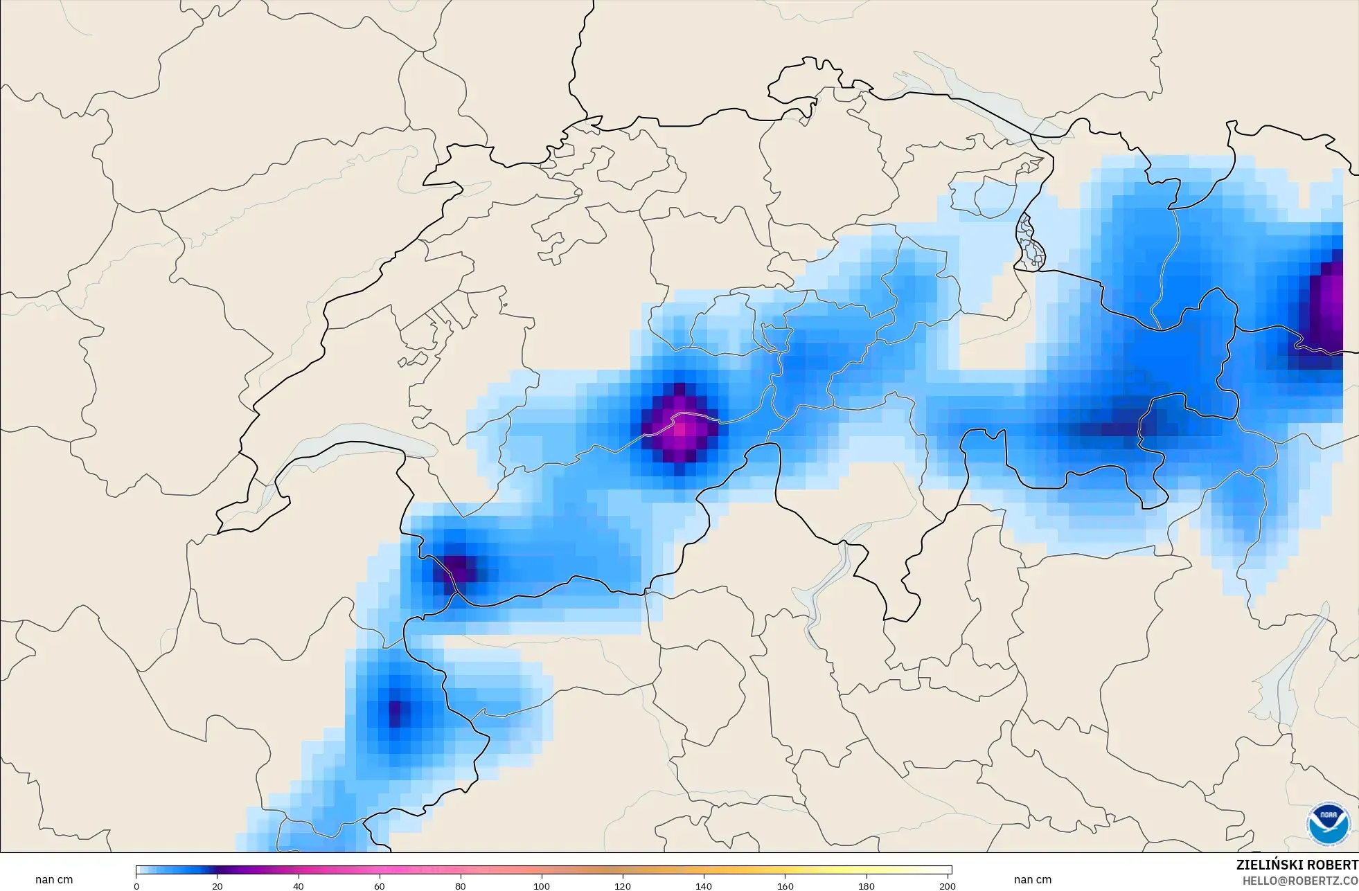 GFS model - Switzerland, Snow Depth
