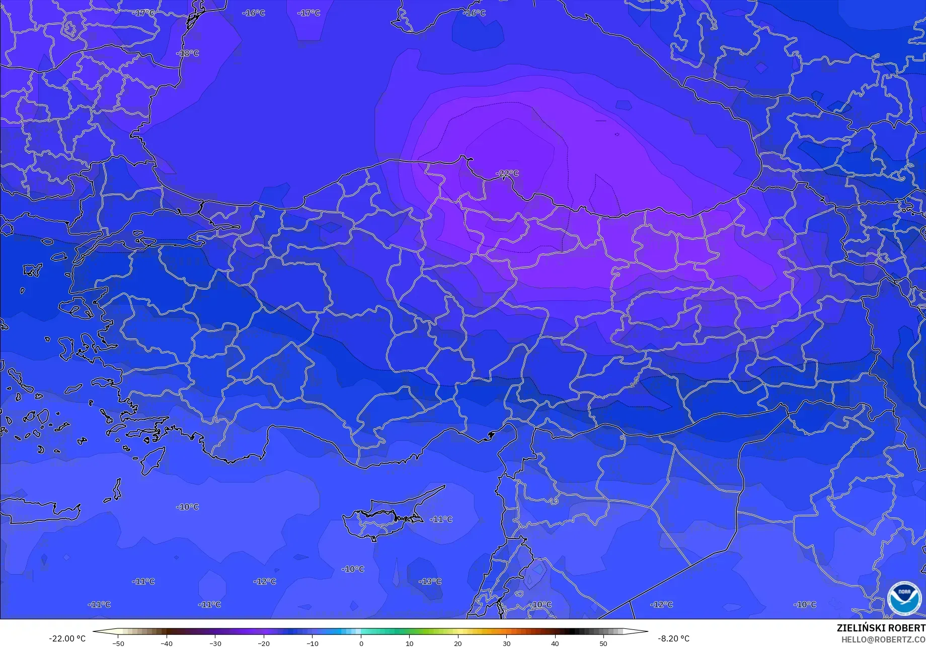 GFS model - Turkey, Temperature at 500hPa