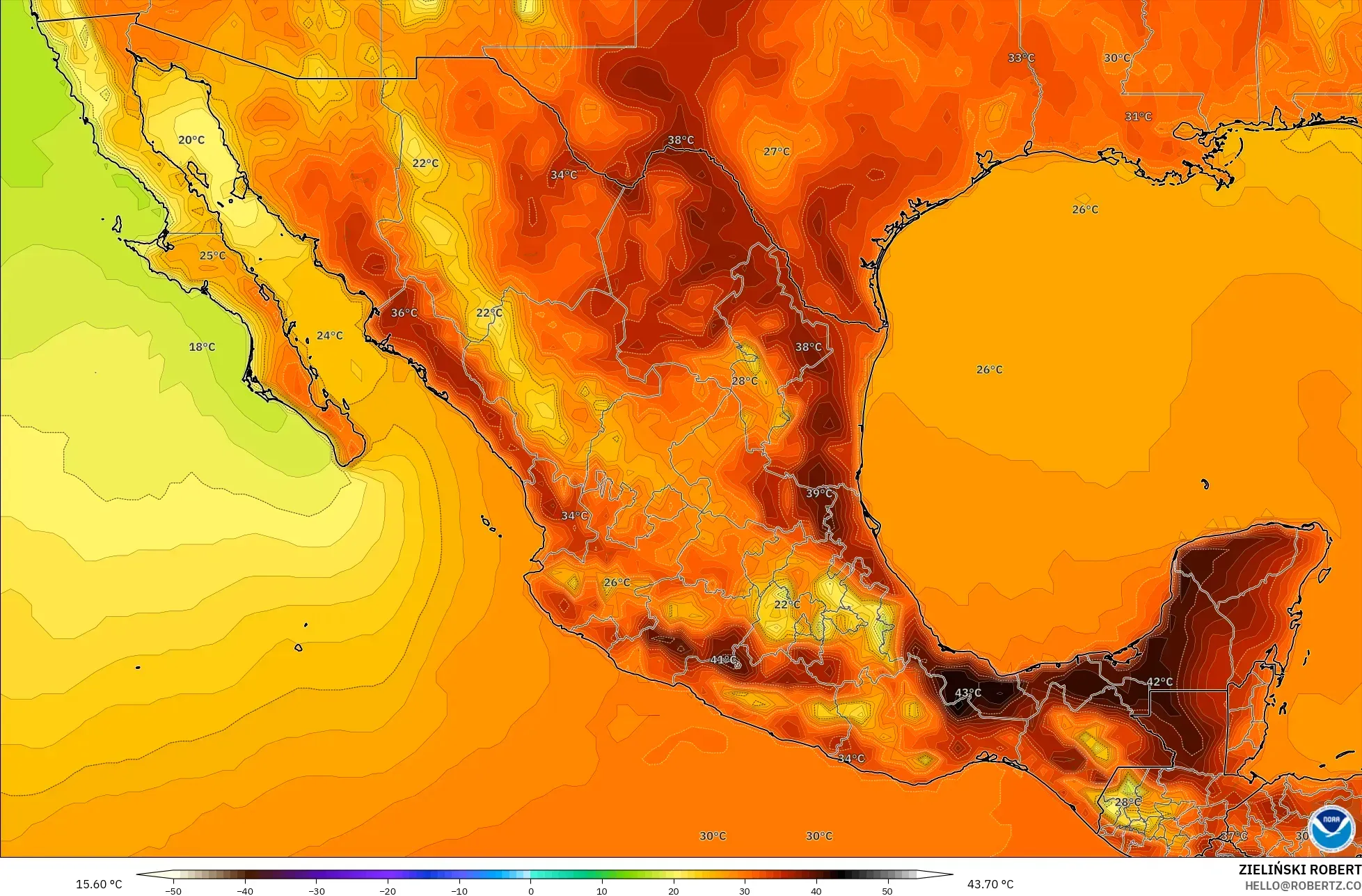 GFS model - Mexico, Temperature at 2m