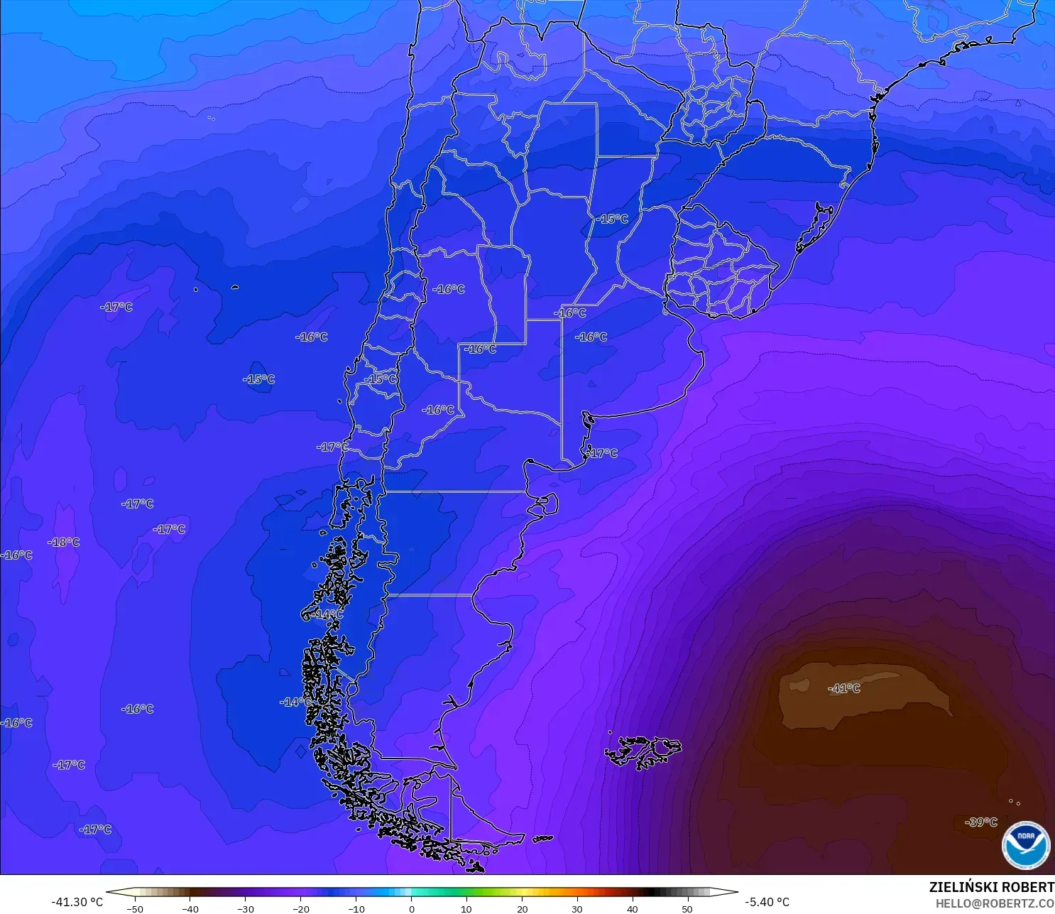 GFS model - Argentina, Temperature at 500hPa
