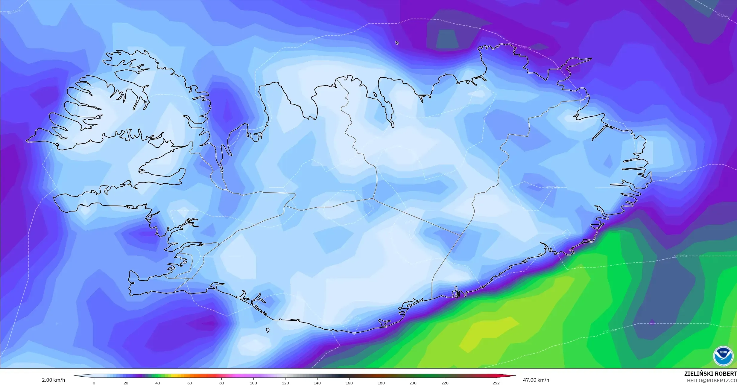 GFS model - Iceland, Wind Gusts Peak