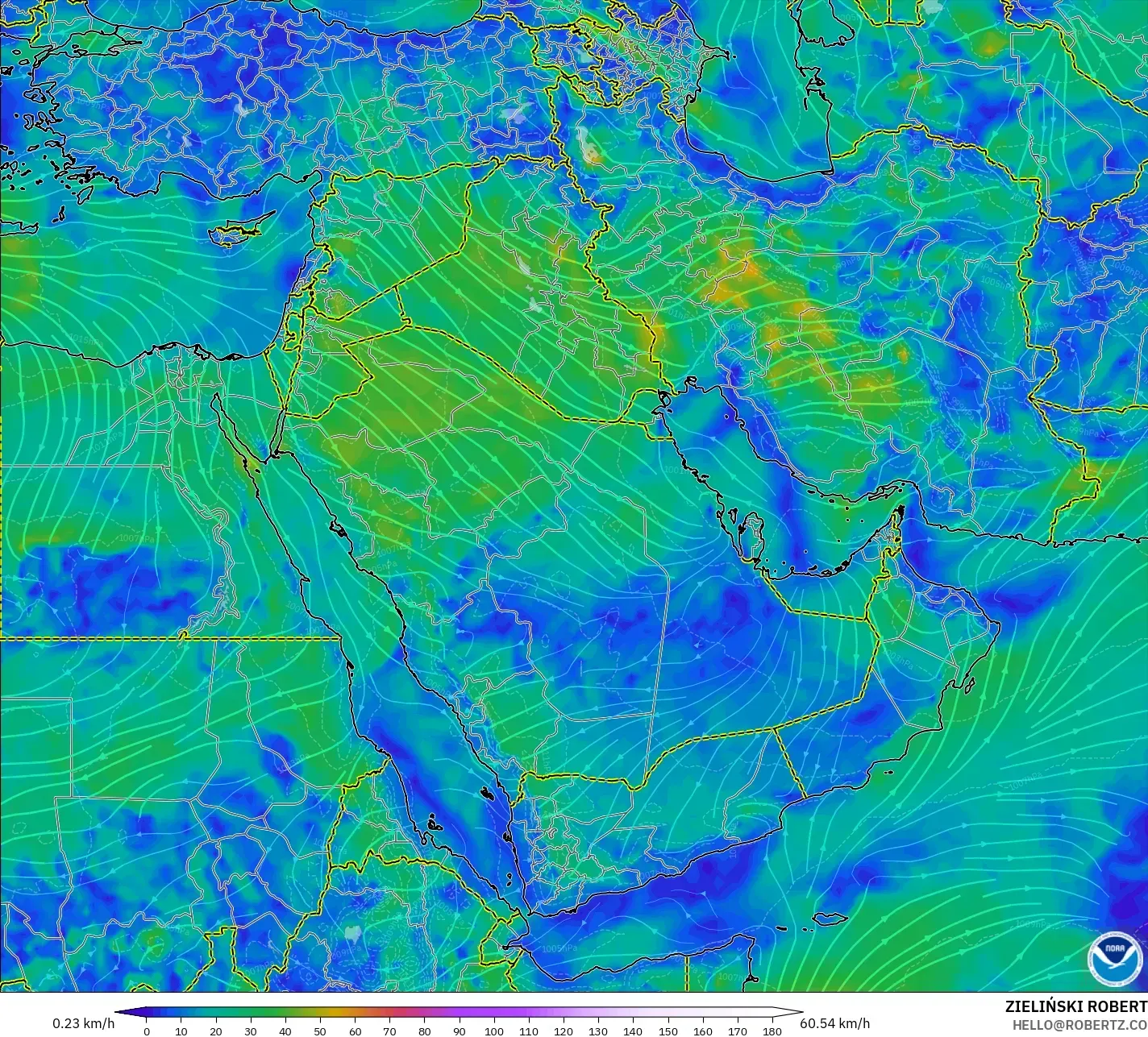 GFS model - Middle East, Wind at 10m