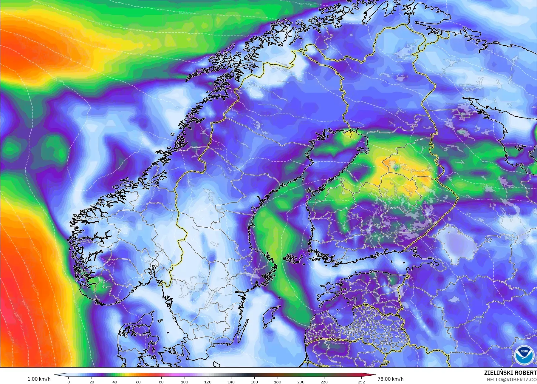 GFS model - Scandinavia, Wind Gusts