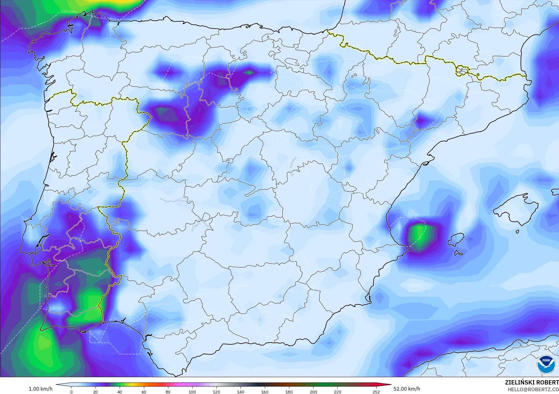 GFS model - Spain, Wind Gusts Peak
