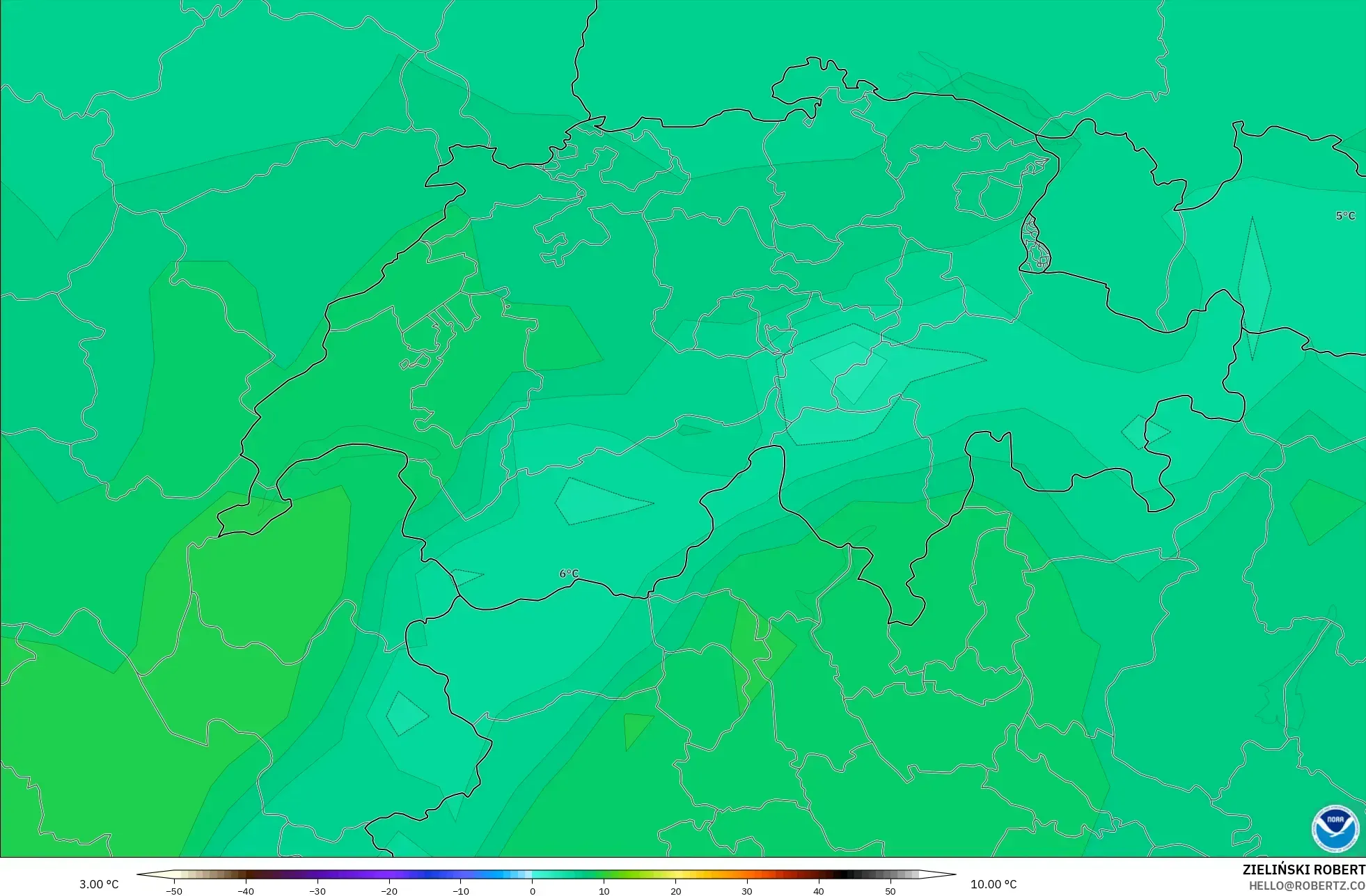 GFS model - Switzerland, Temperature at 850hPa