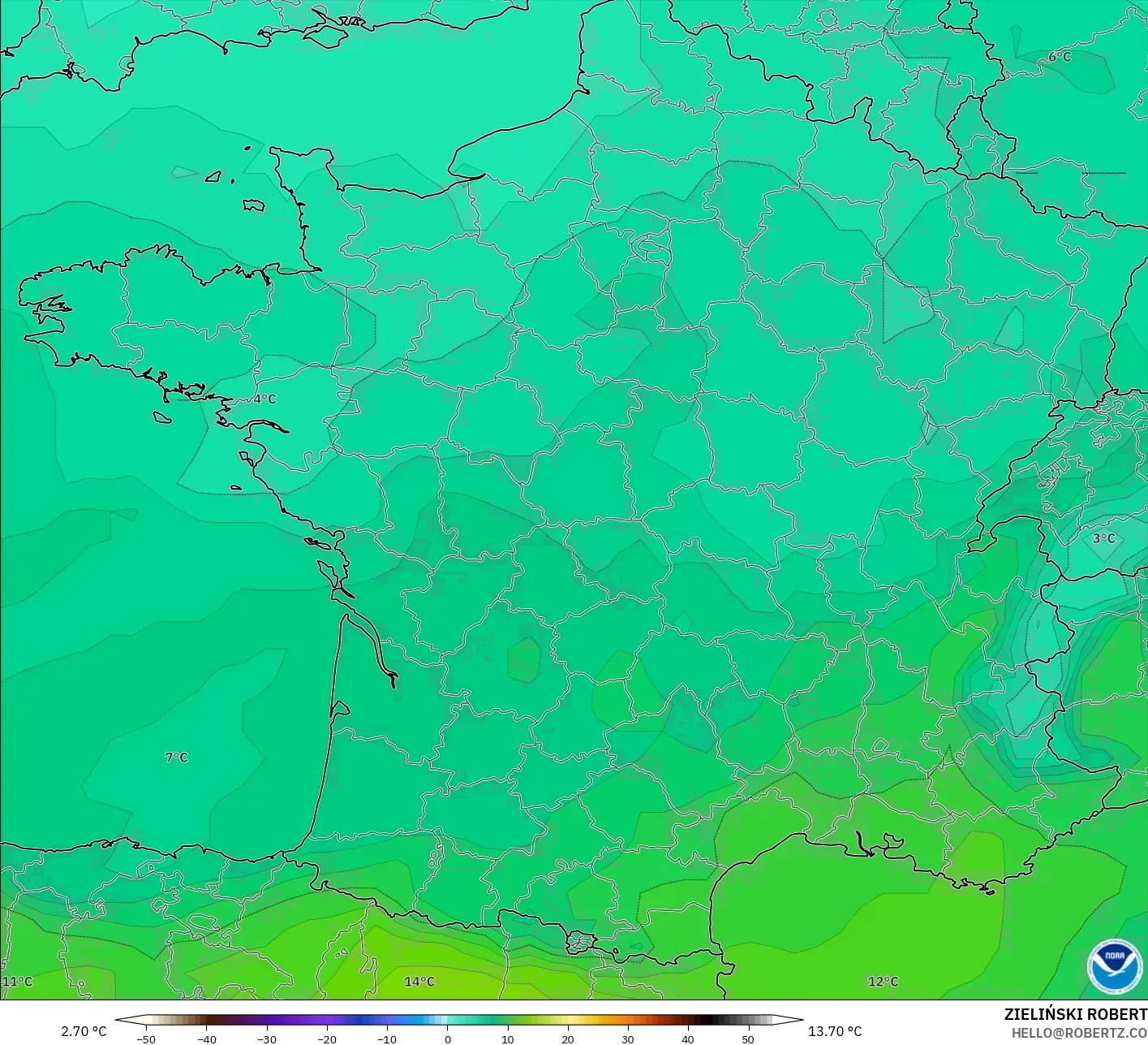 GFS model - France, Temperature at 850hPa