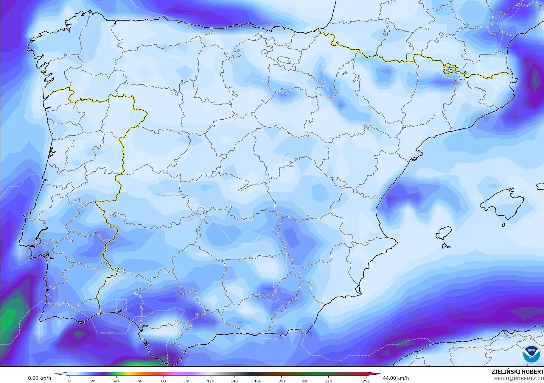 GFS model - Spain, Wind Gusts Peak