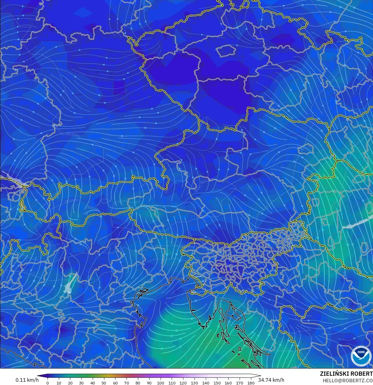 GFS model - Austria, Wind at 10m