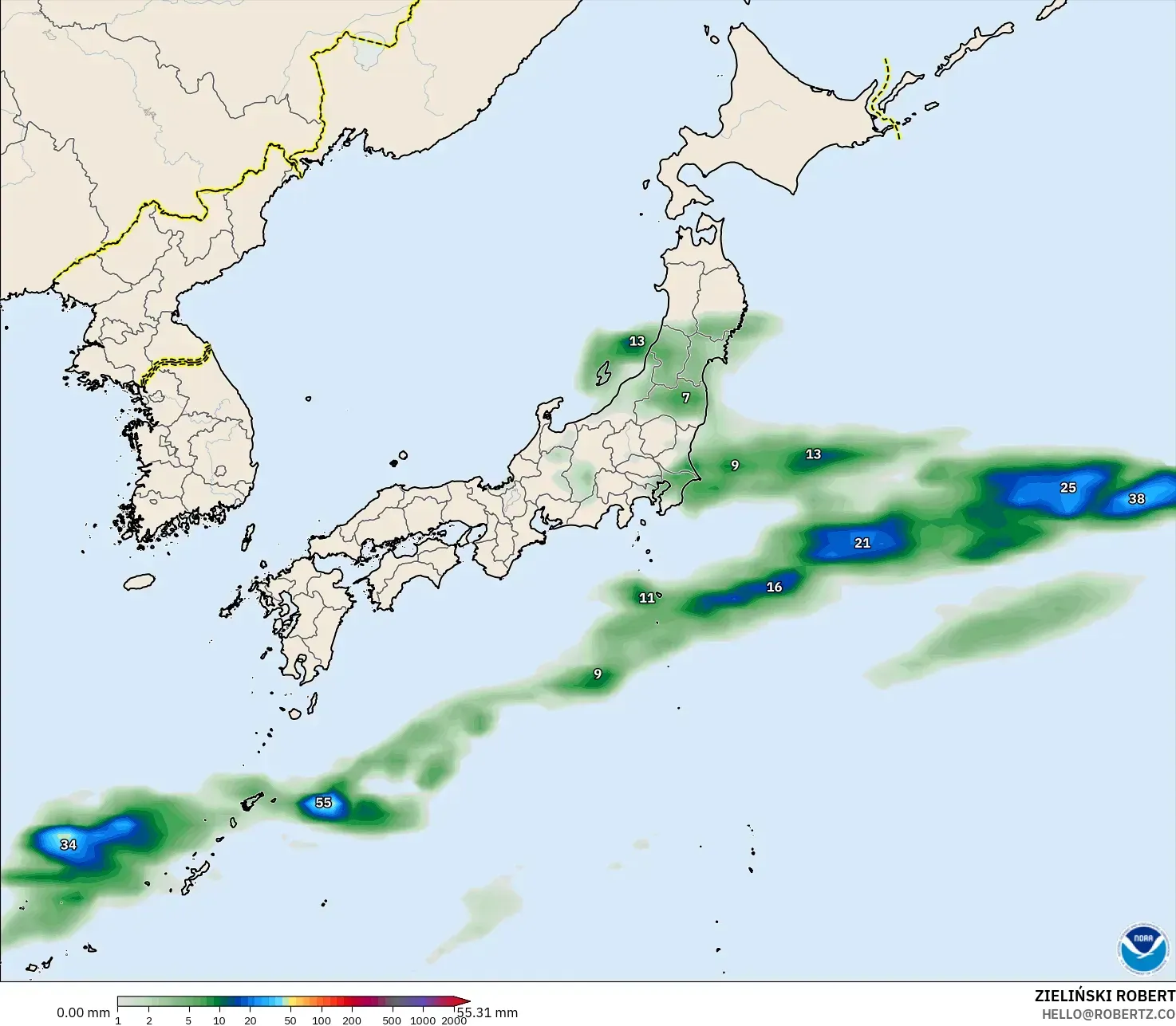GFS model - Japan, Precipitation Accumulation
