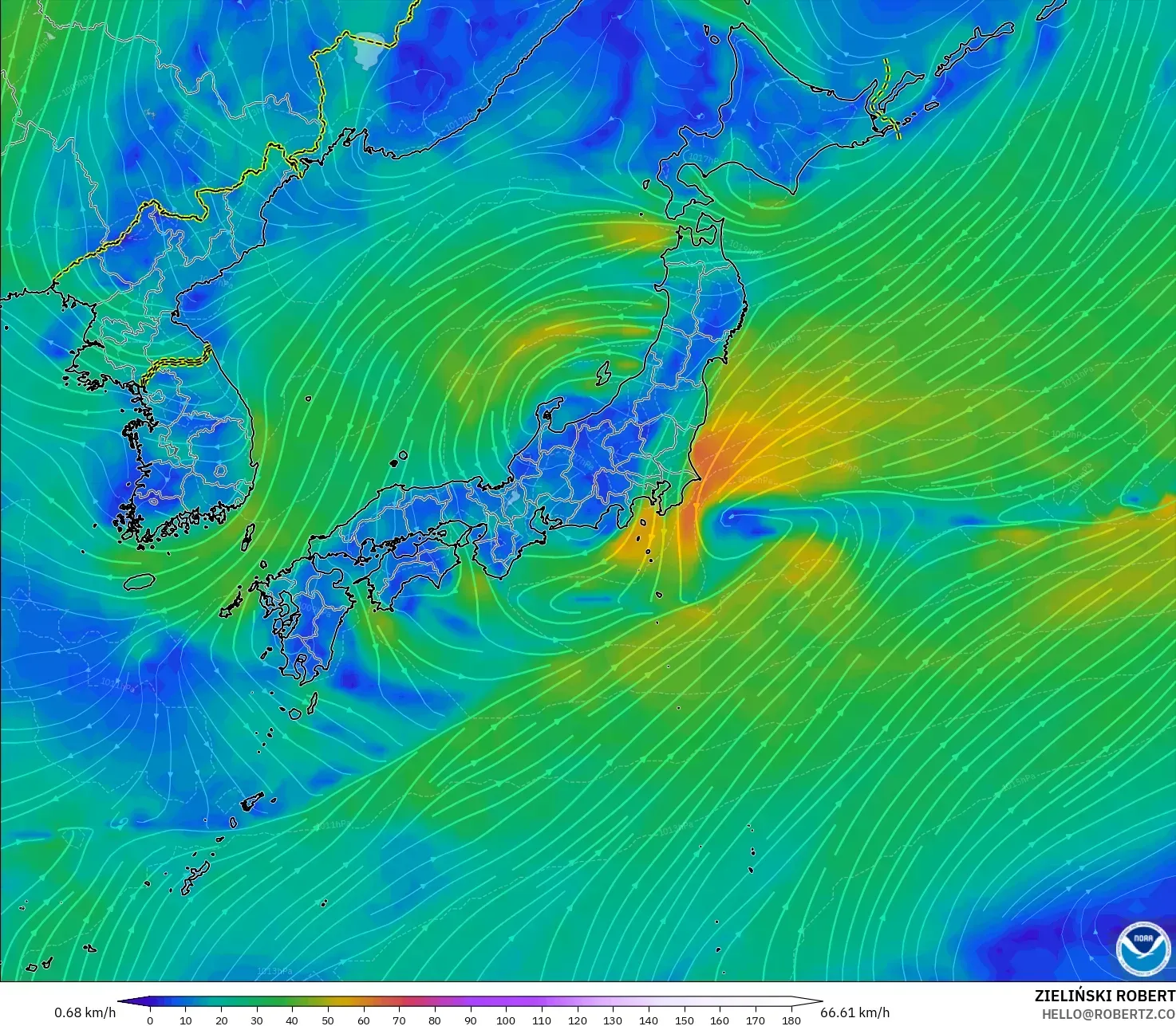 GFS model - Japan, Wind at 10m
