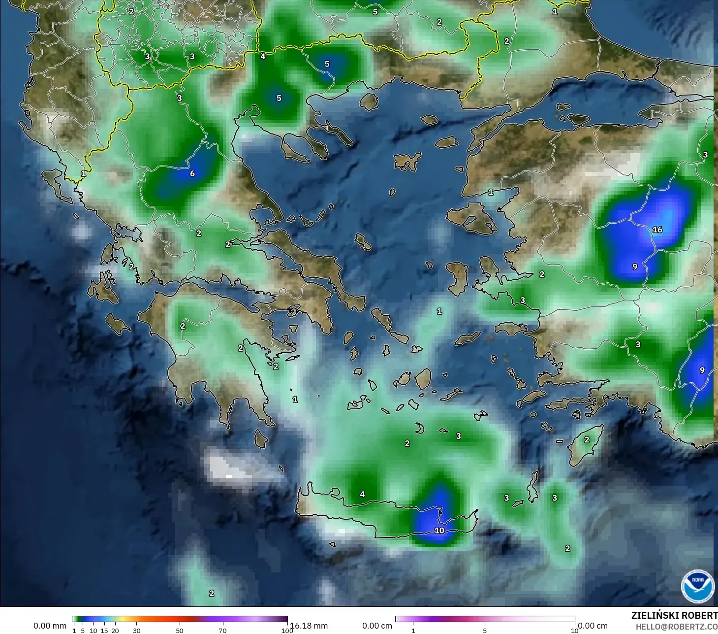 GFS model - Greece, Precipitation, Clouds, and Pressure