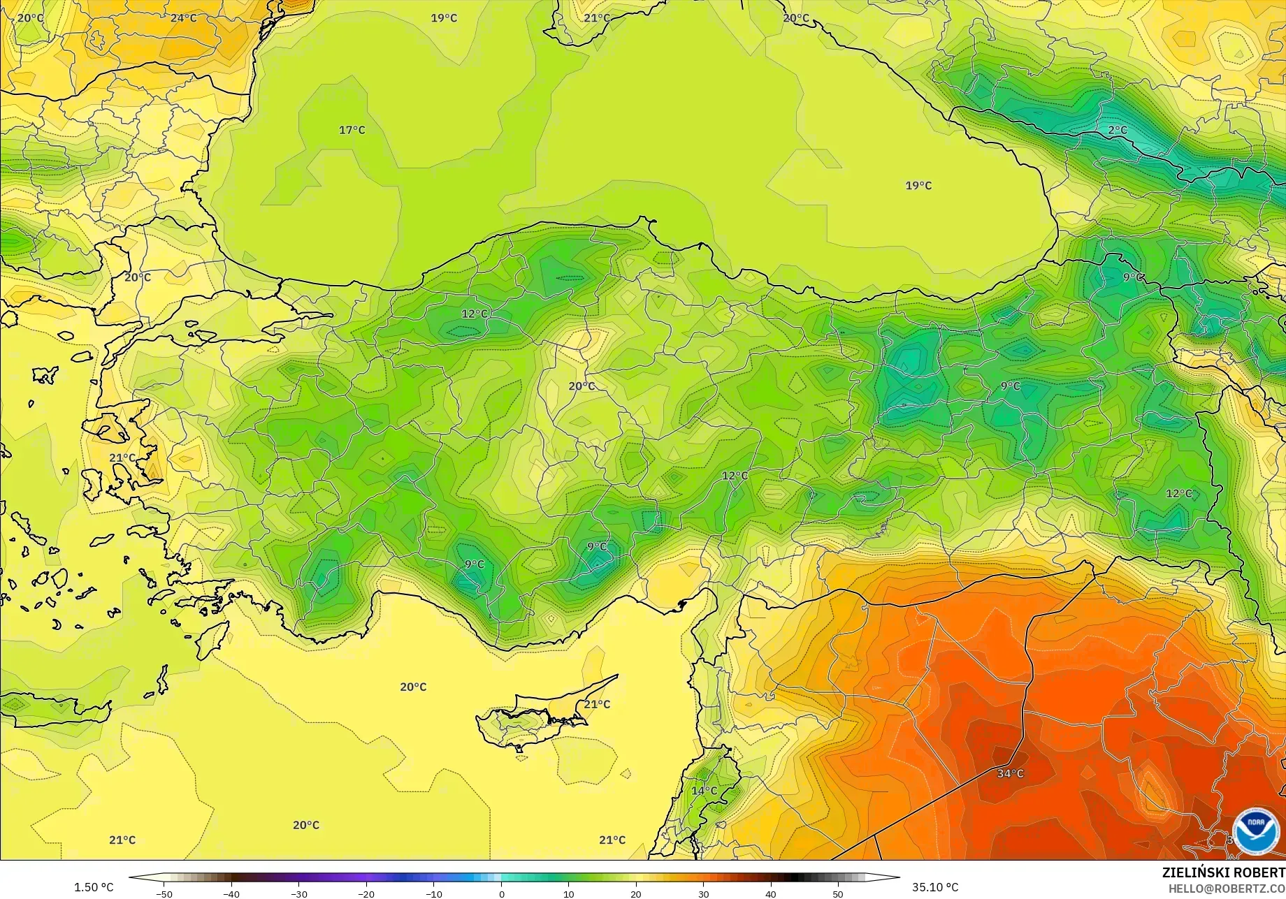 GFS model - Turkey, Temperature at 2m